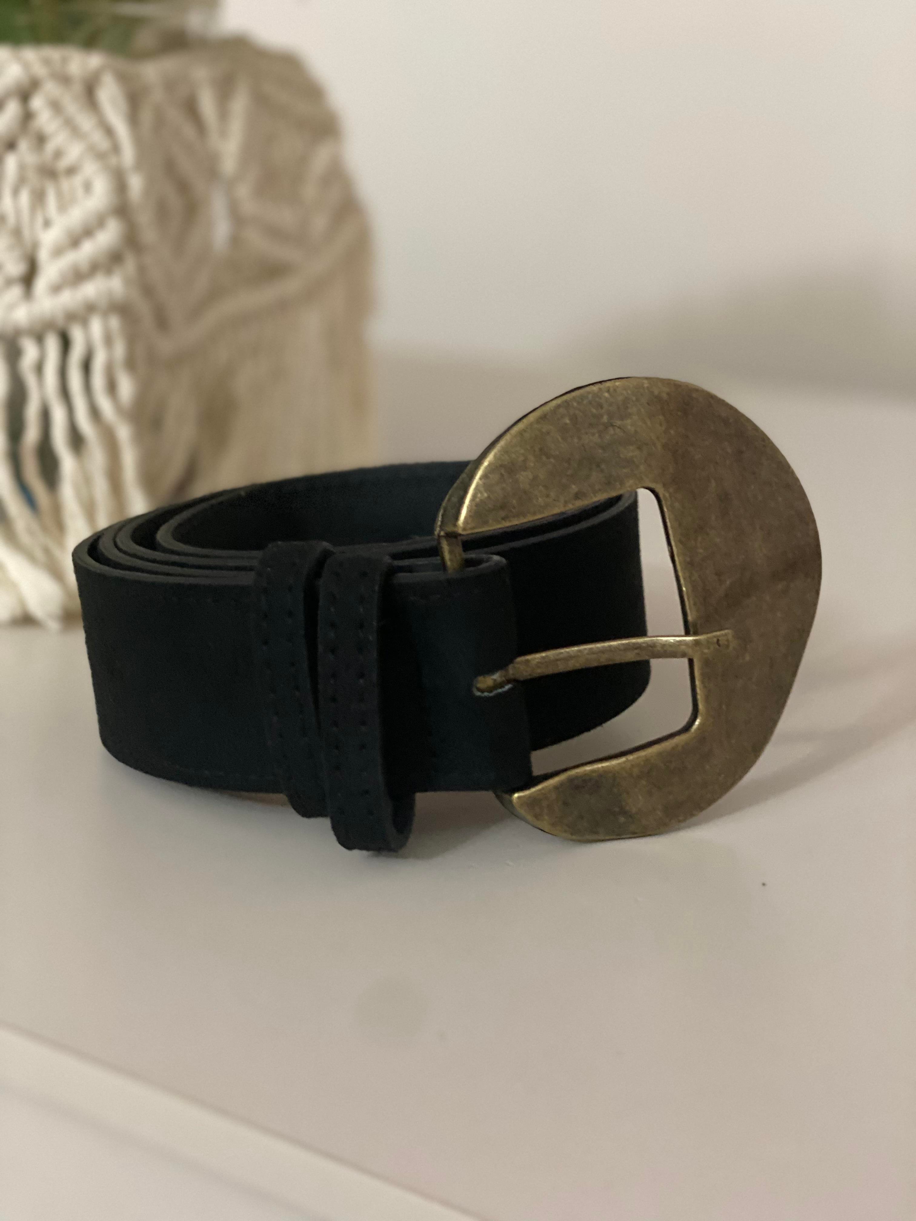 Siyah Gold Tokalı Süet Kemer