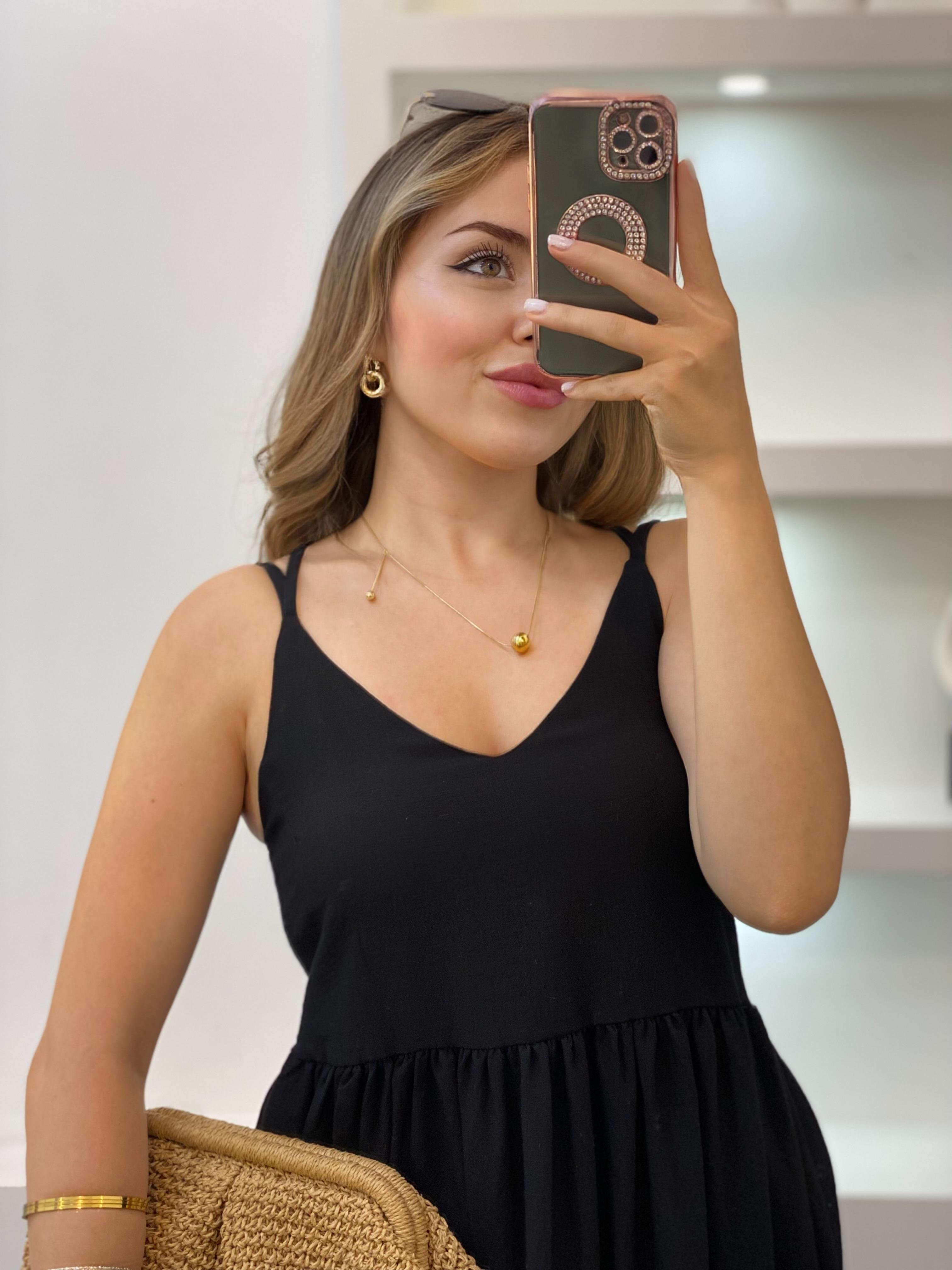 Siyah İnce Askılı Elbise