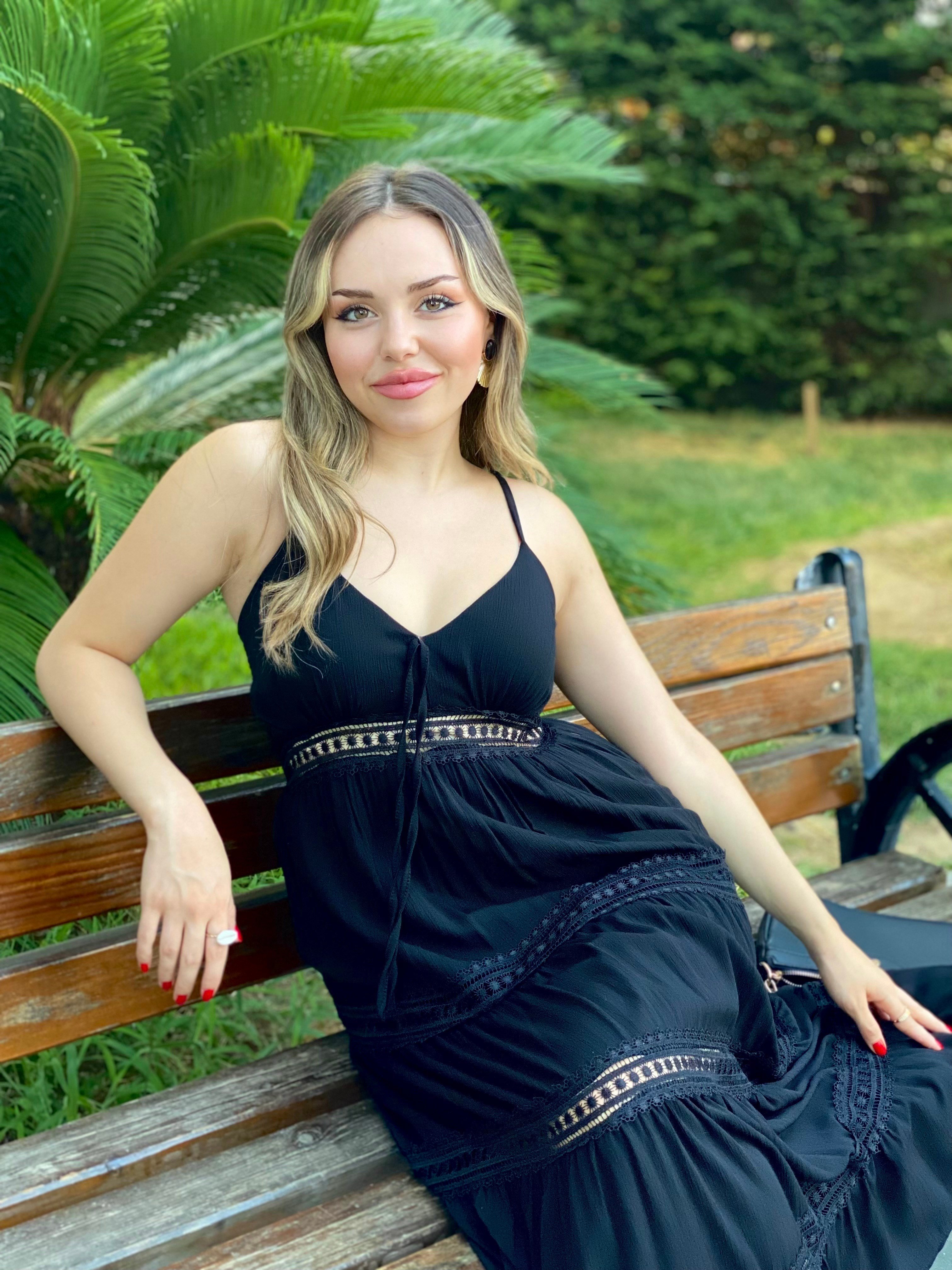 Siyah İp Askılı Nora Elbise 