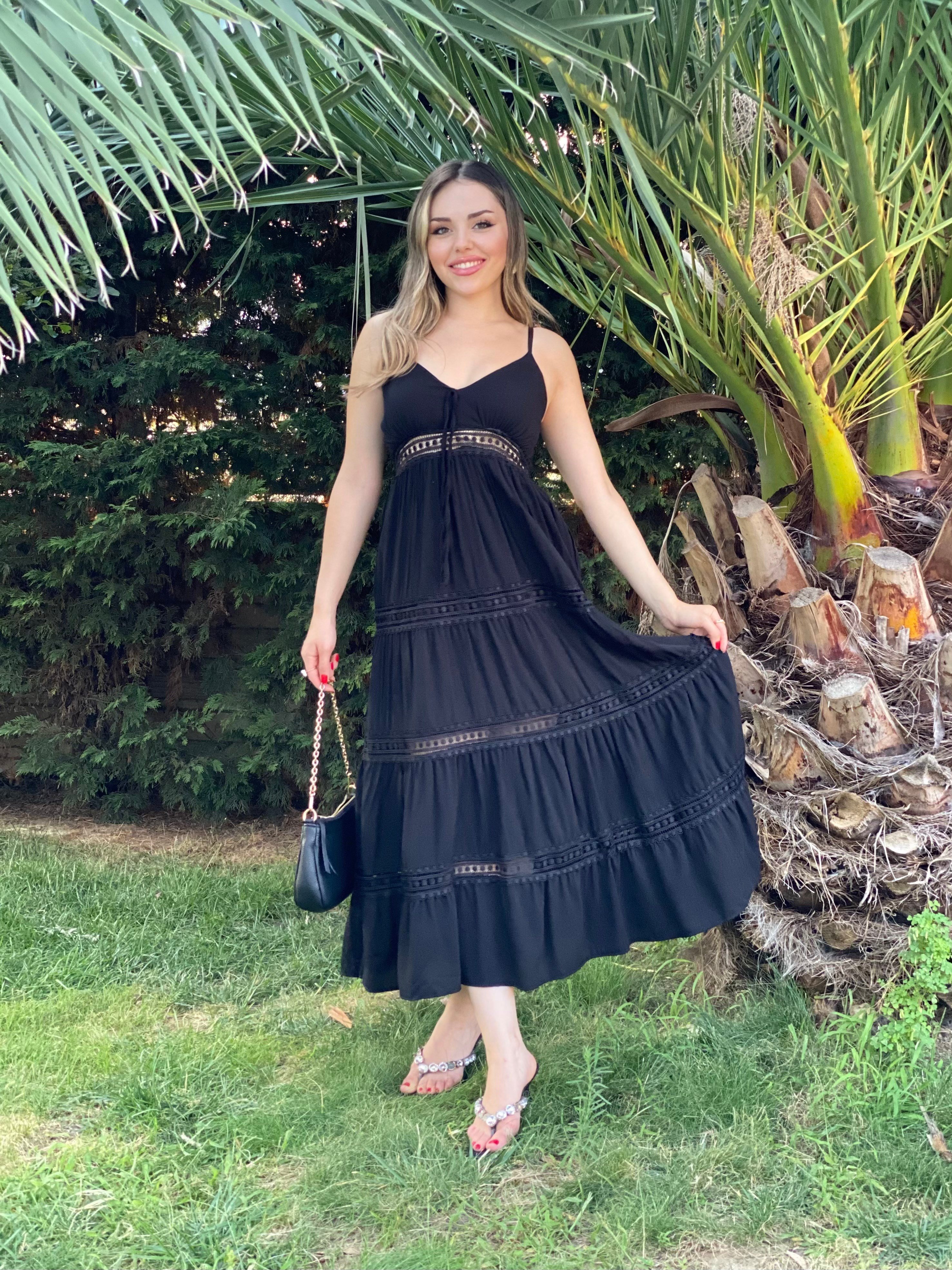Siyah İp Askılı Nora Elbise 