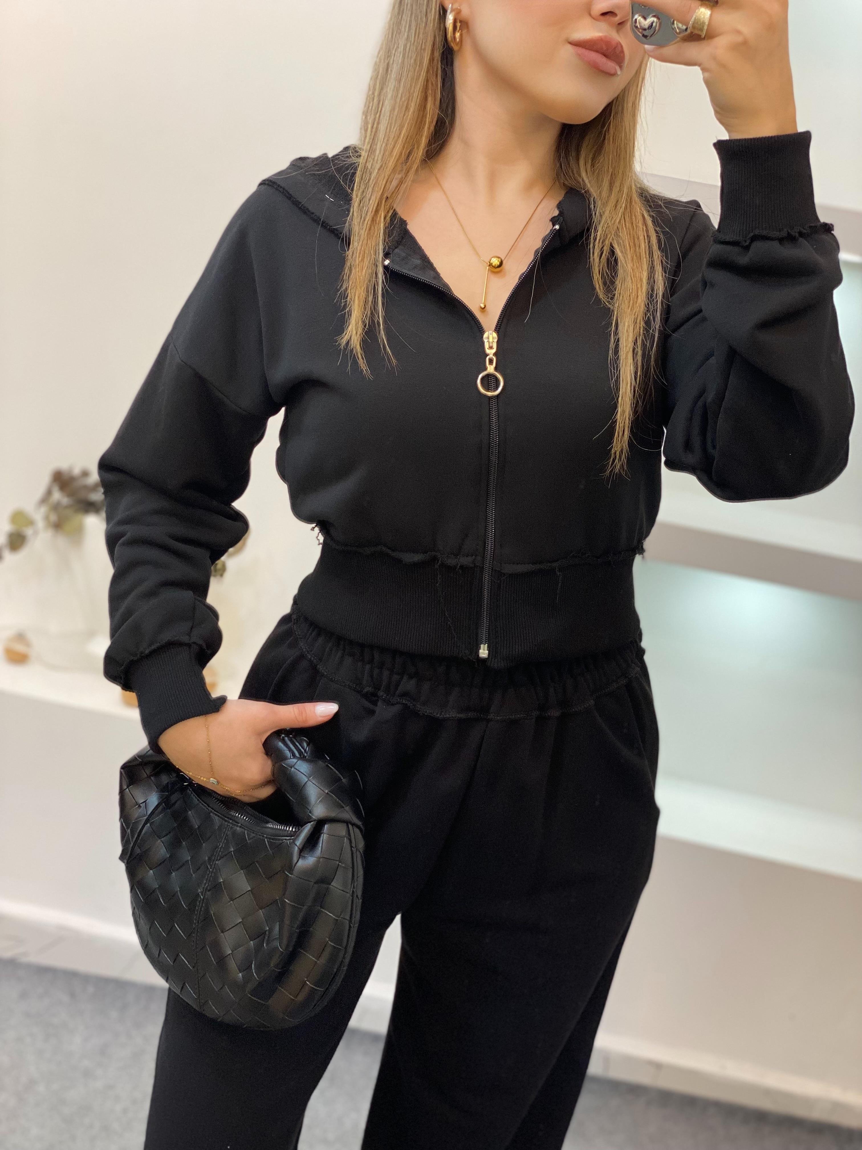 Siyah Kapşonlu Model Eşofman Takım