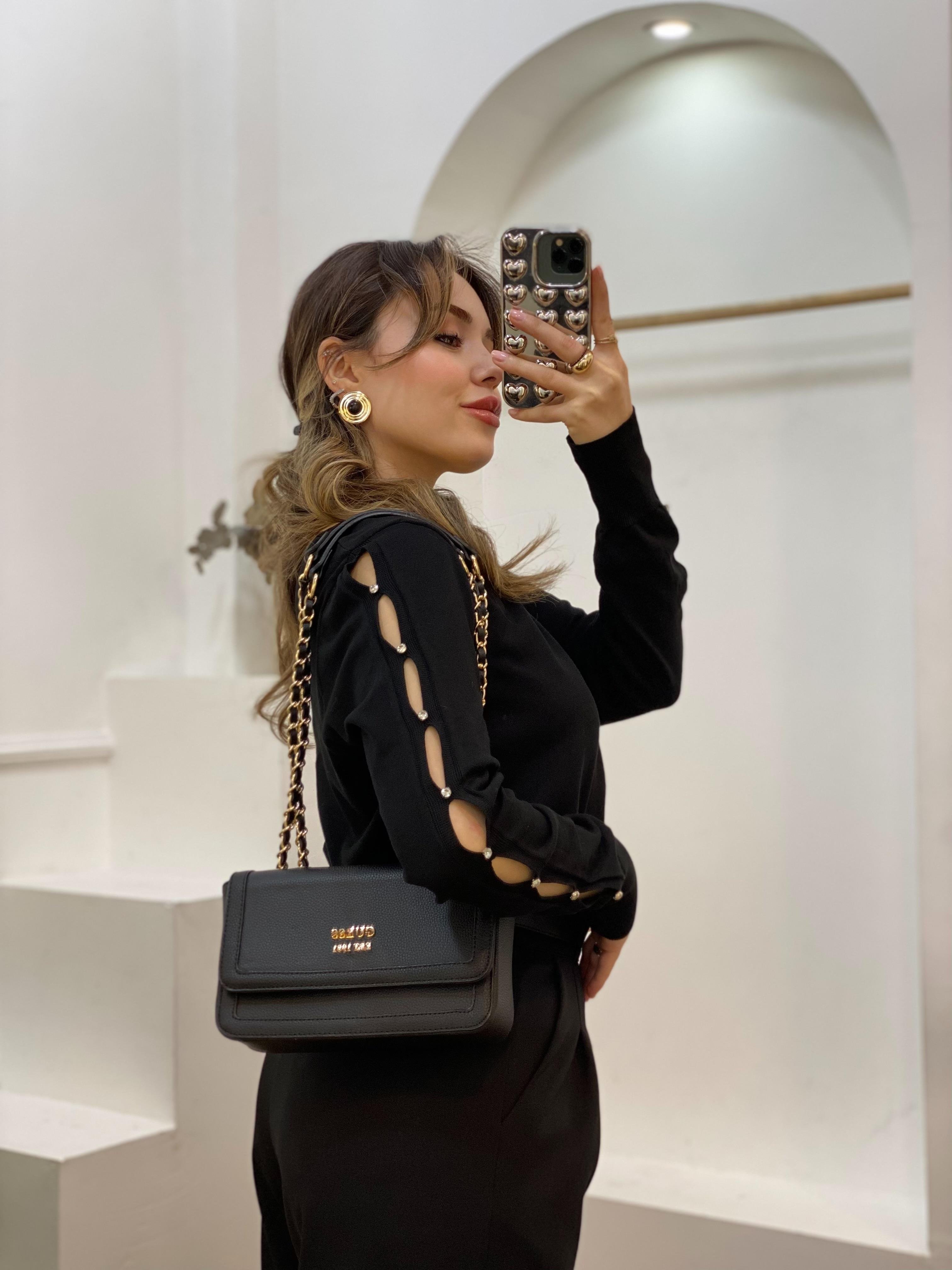 Siyah Kolları Pencereli Model Triko 