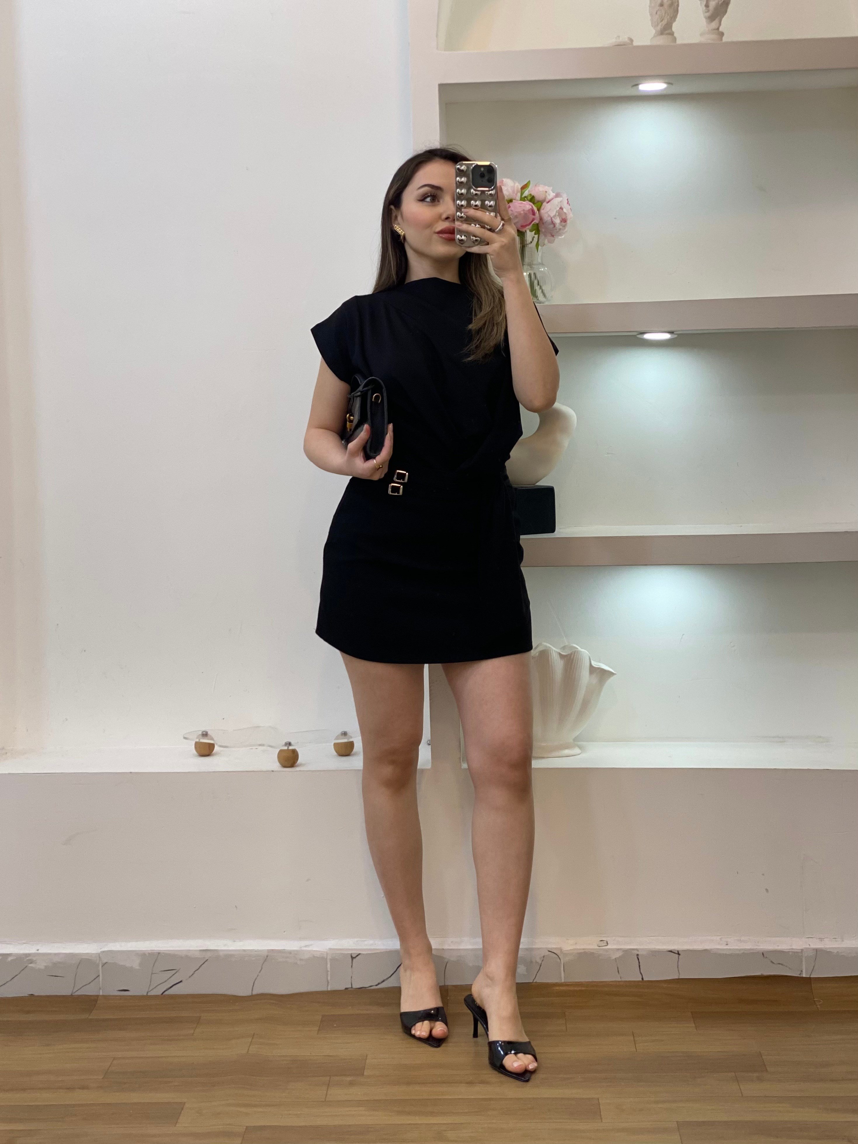 Siyah Modal Kumaş Düğümlü Model Bluz