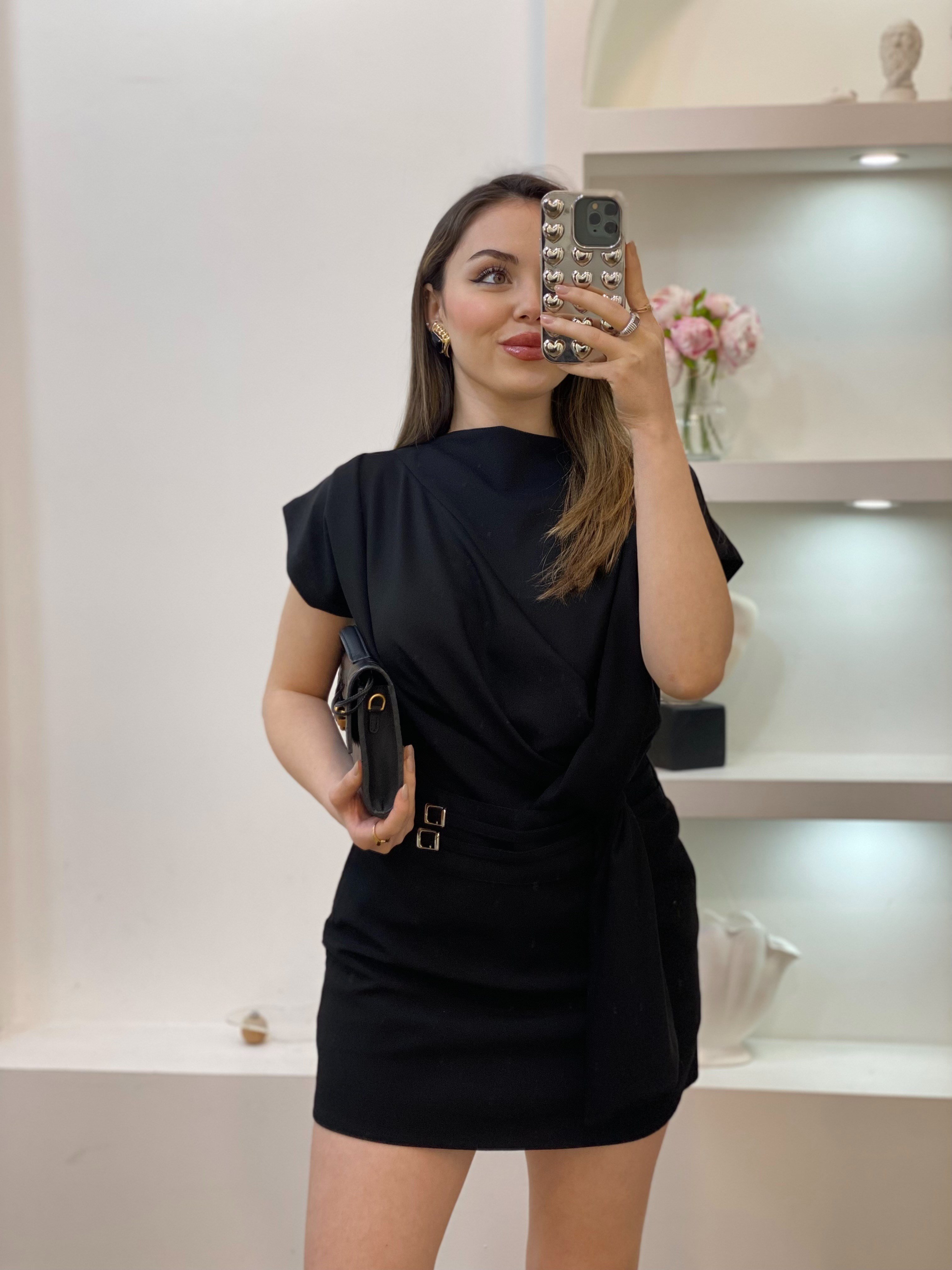 Siyah Modal Kumaş Düğümlü Model Bluz