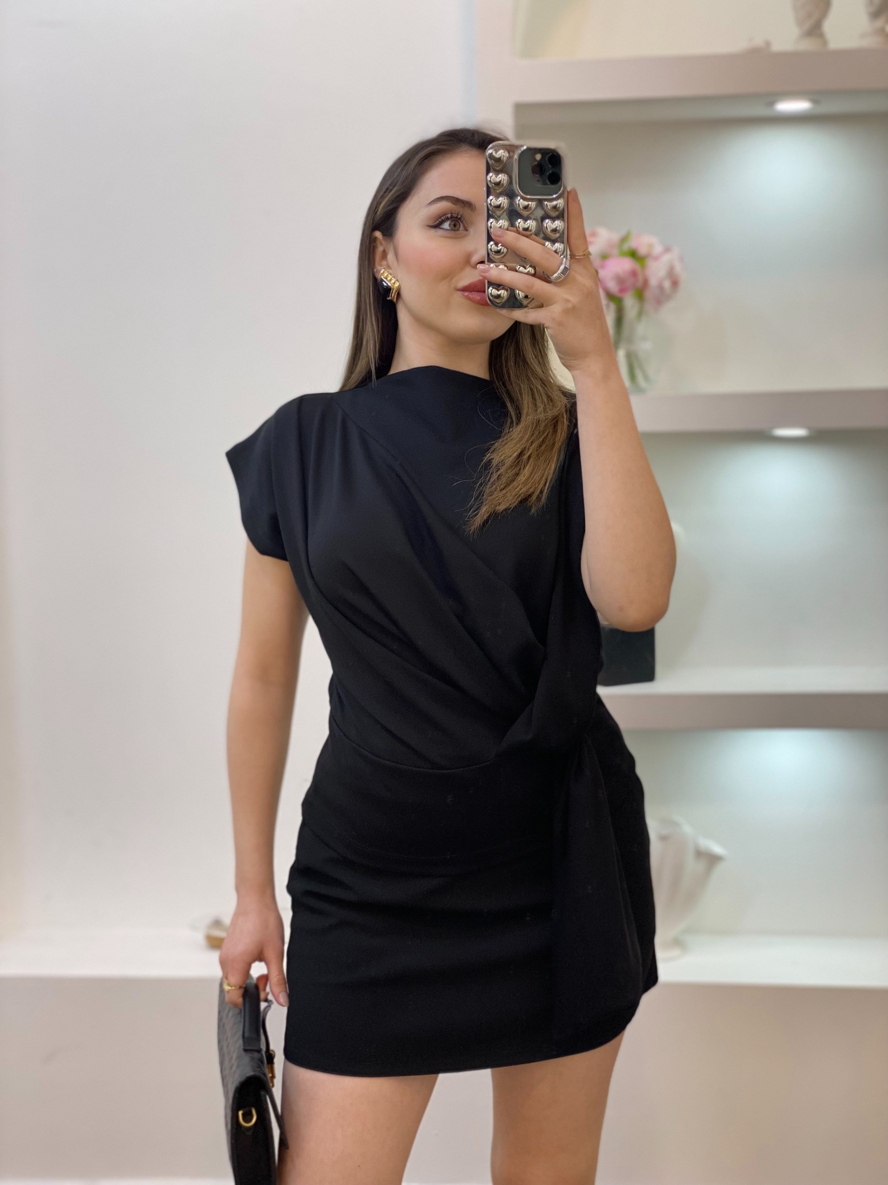 Siyah Modal Kumaş Düğümlü Model Bluz