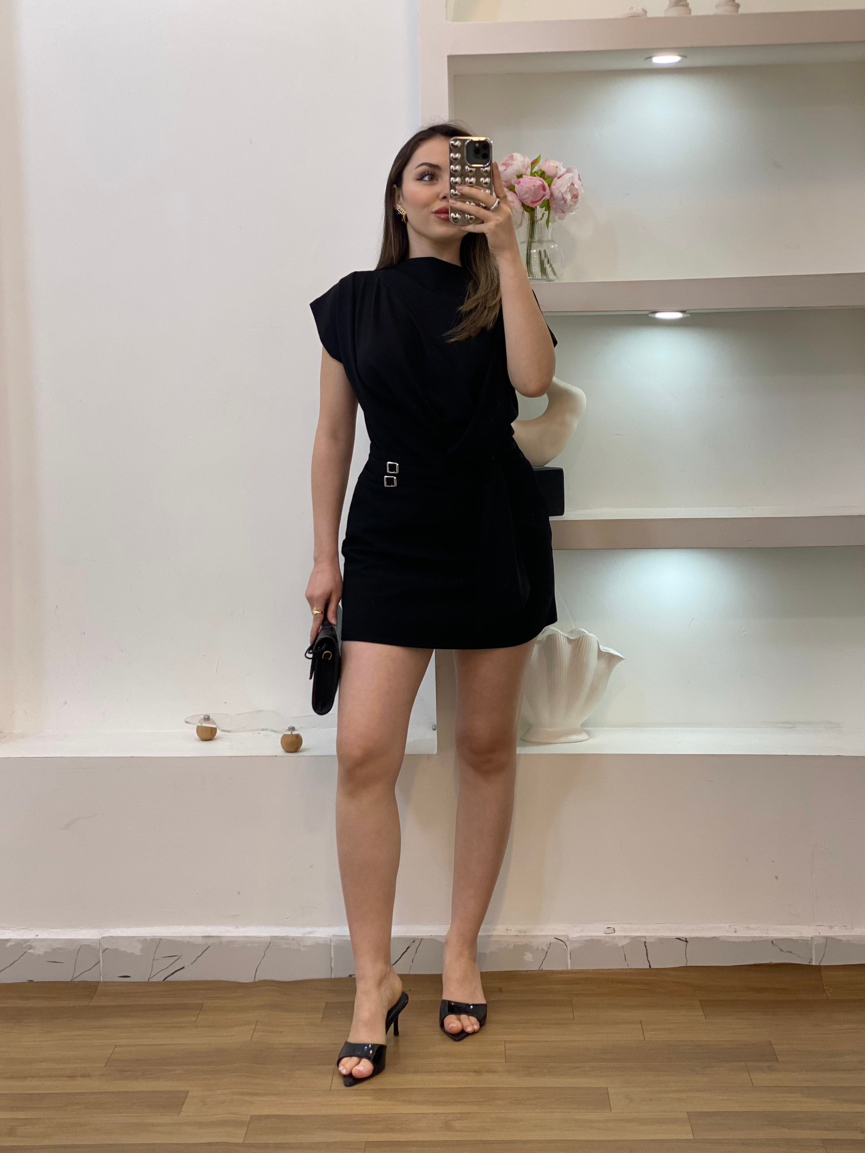 Siyah Modal Kumaş Düğümlü Model Bluz