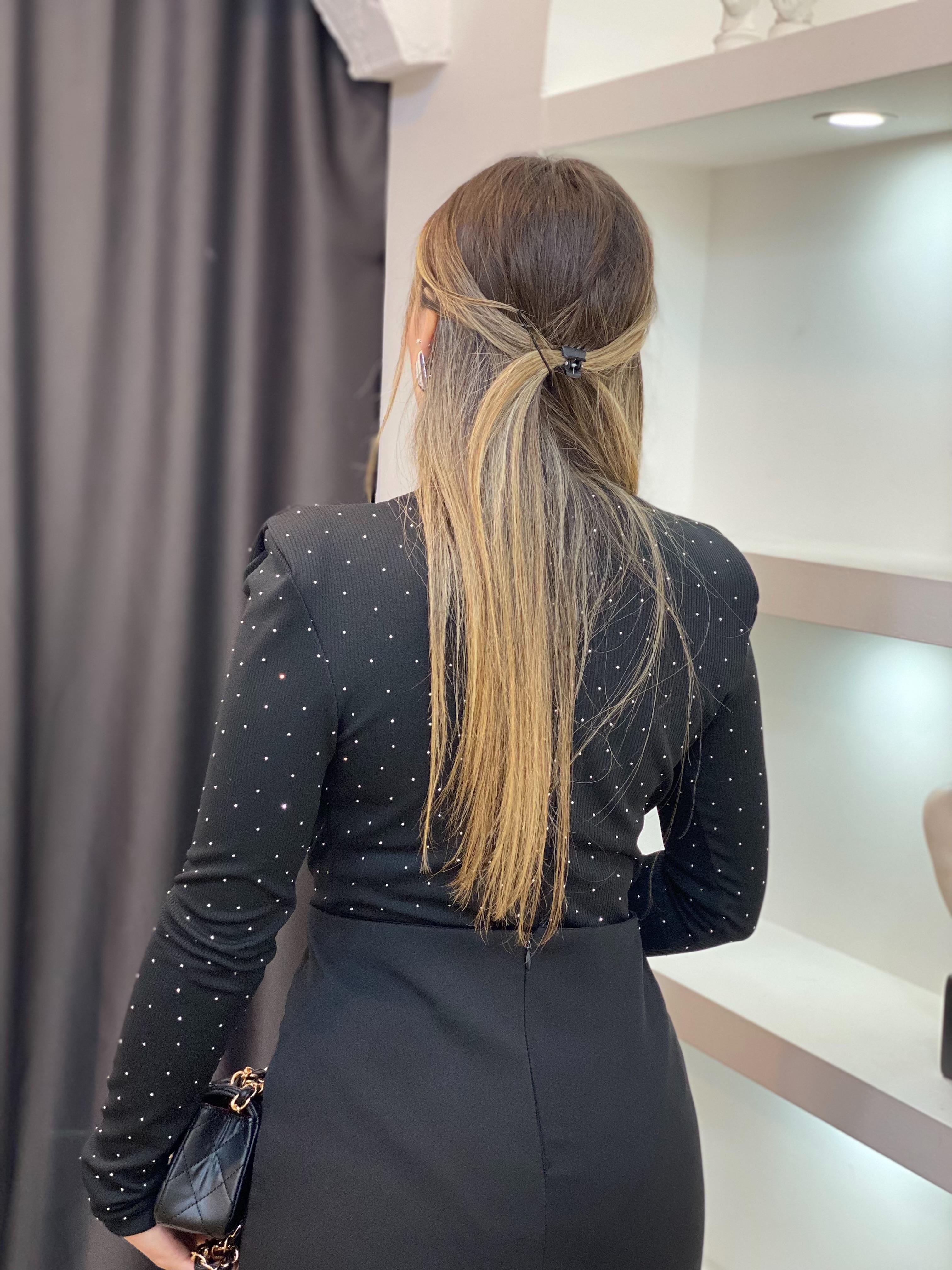 Siyah Ön Ve Arkası Taşlı Bodysuit