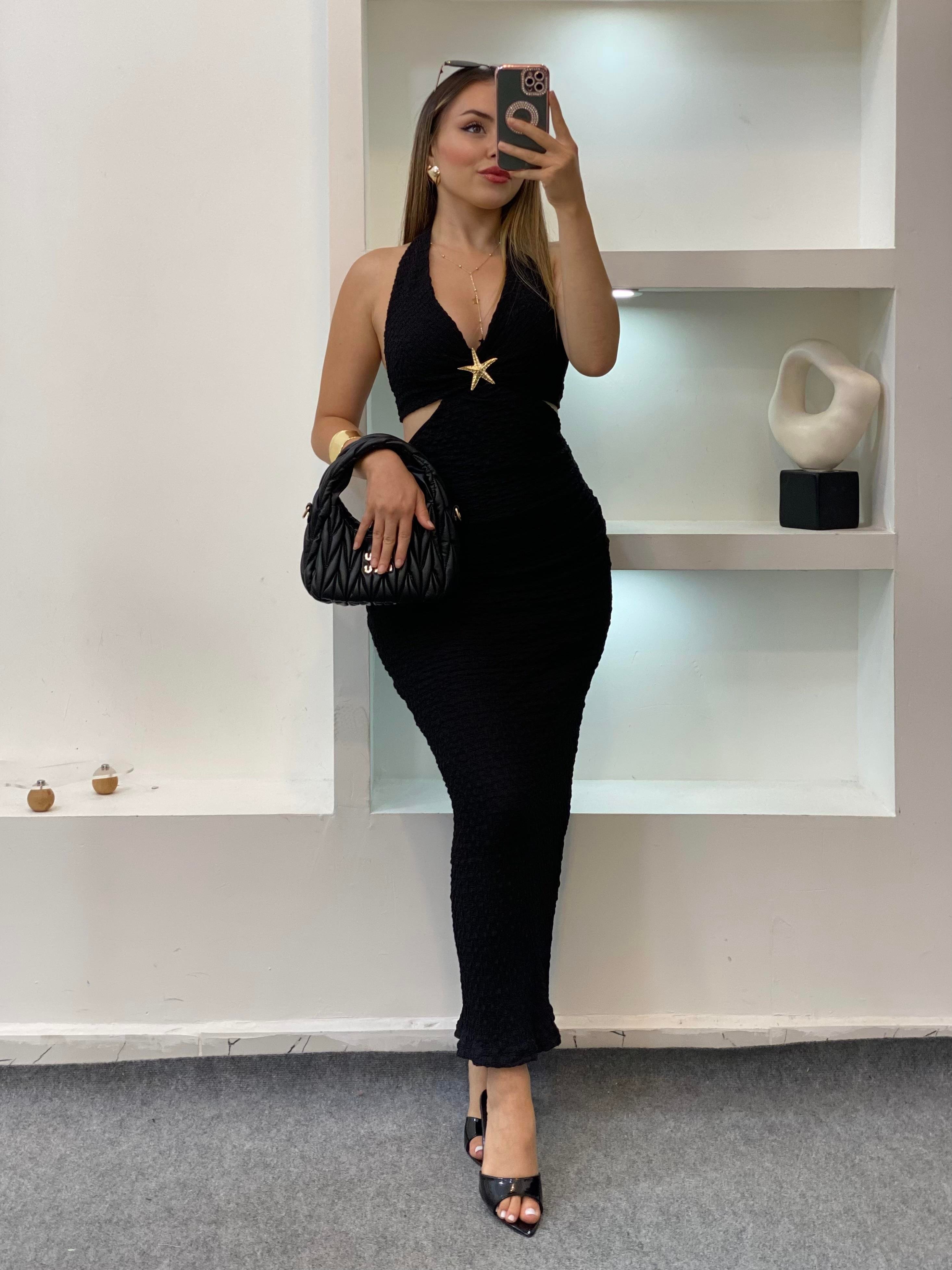 Siyah Premium Kalite Sırt Dekolteli Elbise