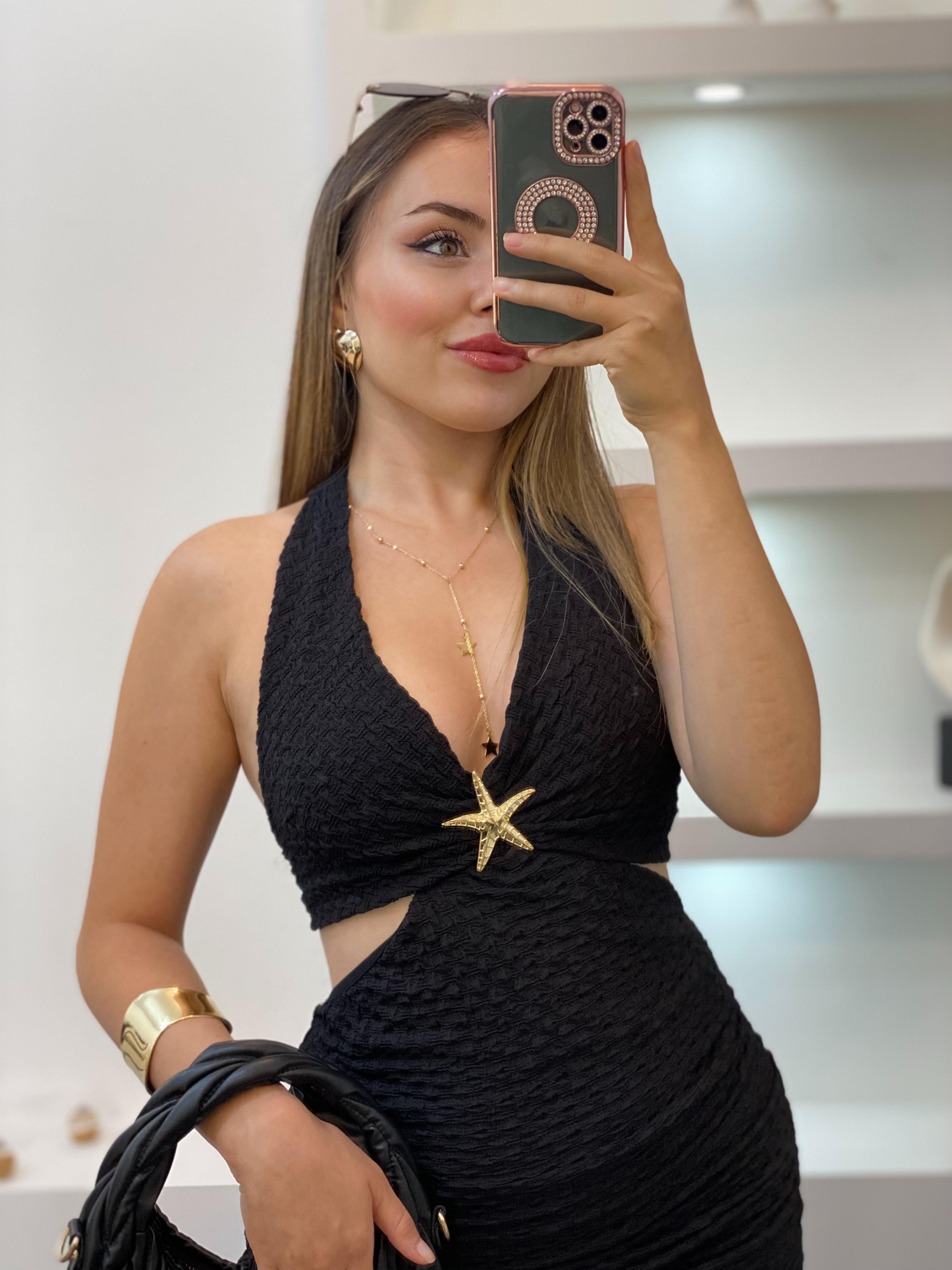 Siyah Premium Kalite Sırt Dekolteli Elbise