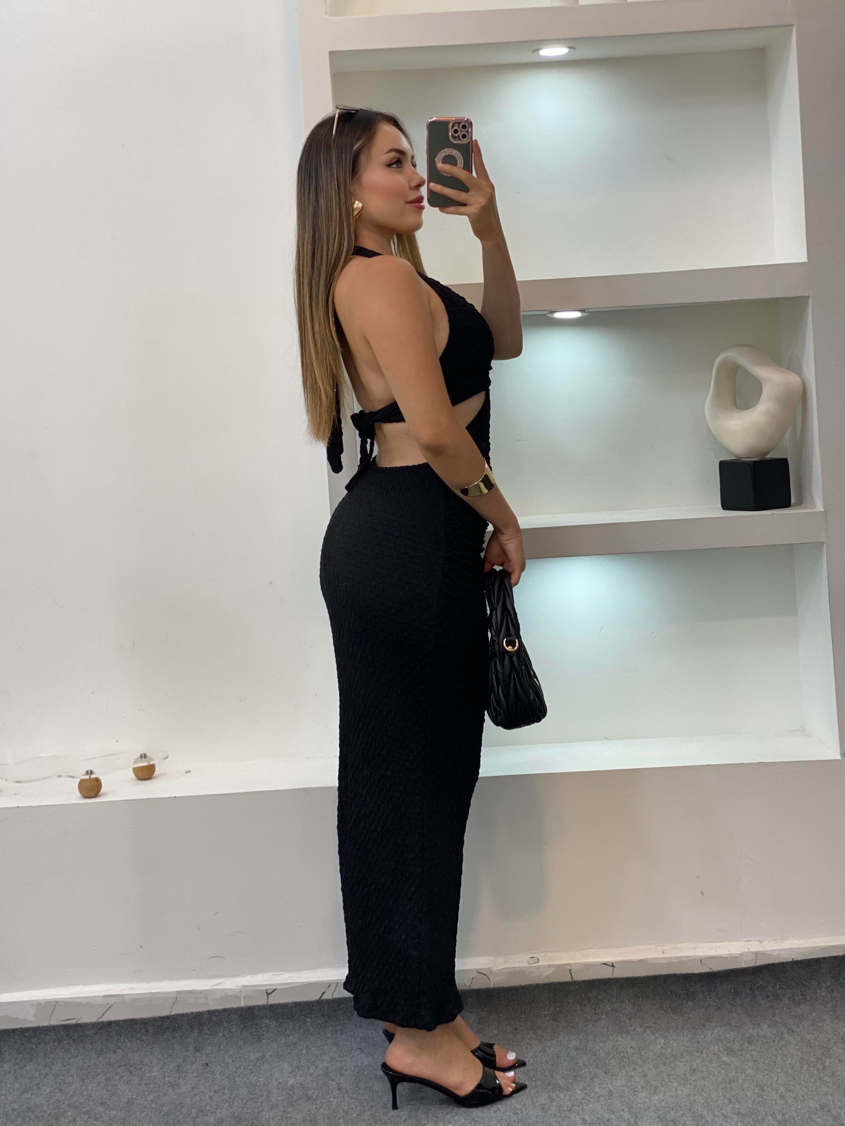 Siyah Premium Kalite Sırt Dekolteli Elbise