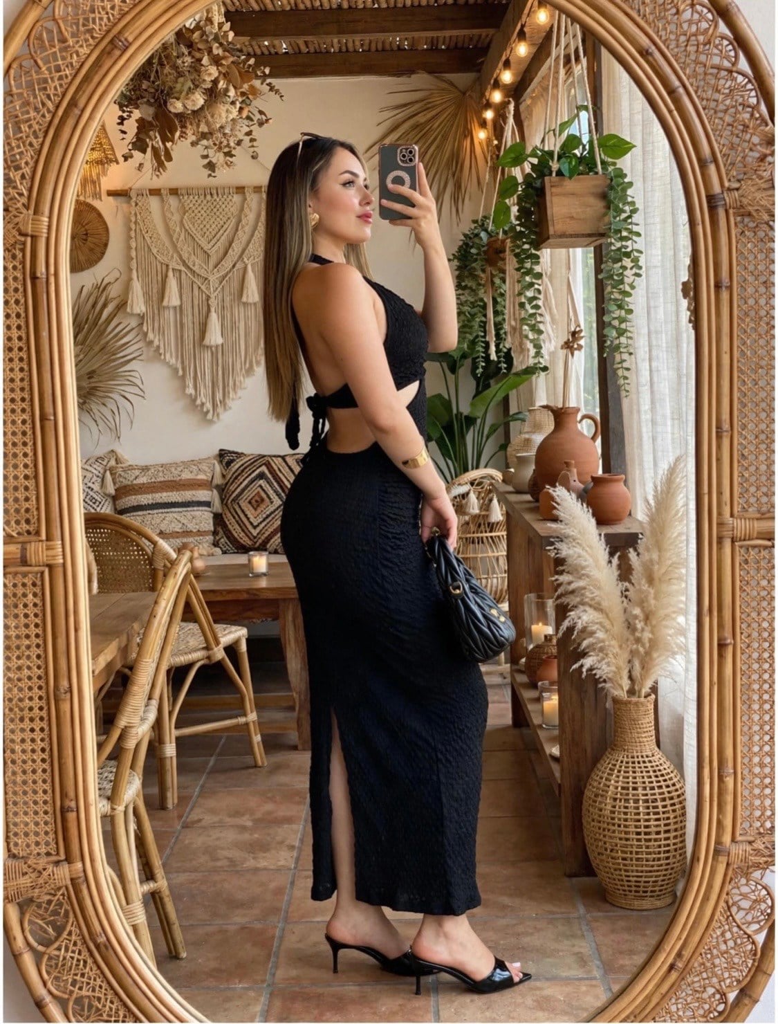Siyah Premium Kalite Sırt Dekolteli Elbise