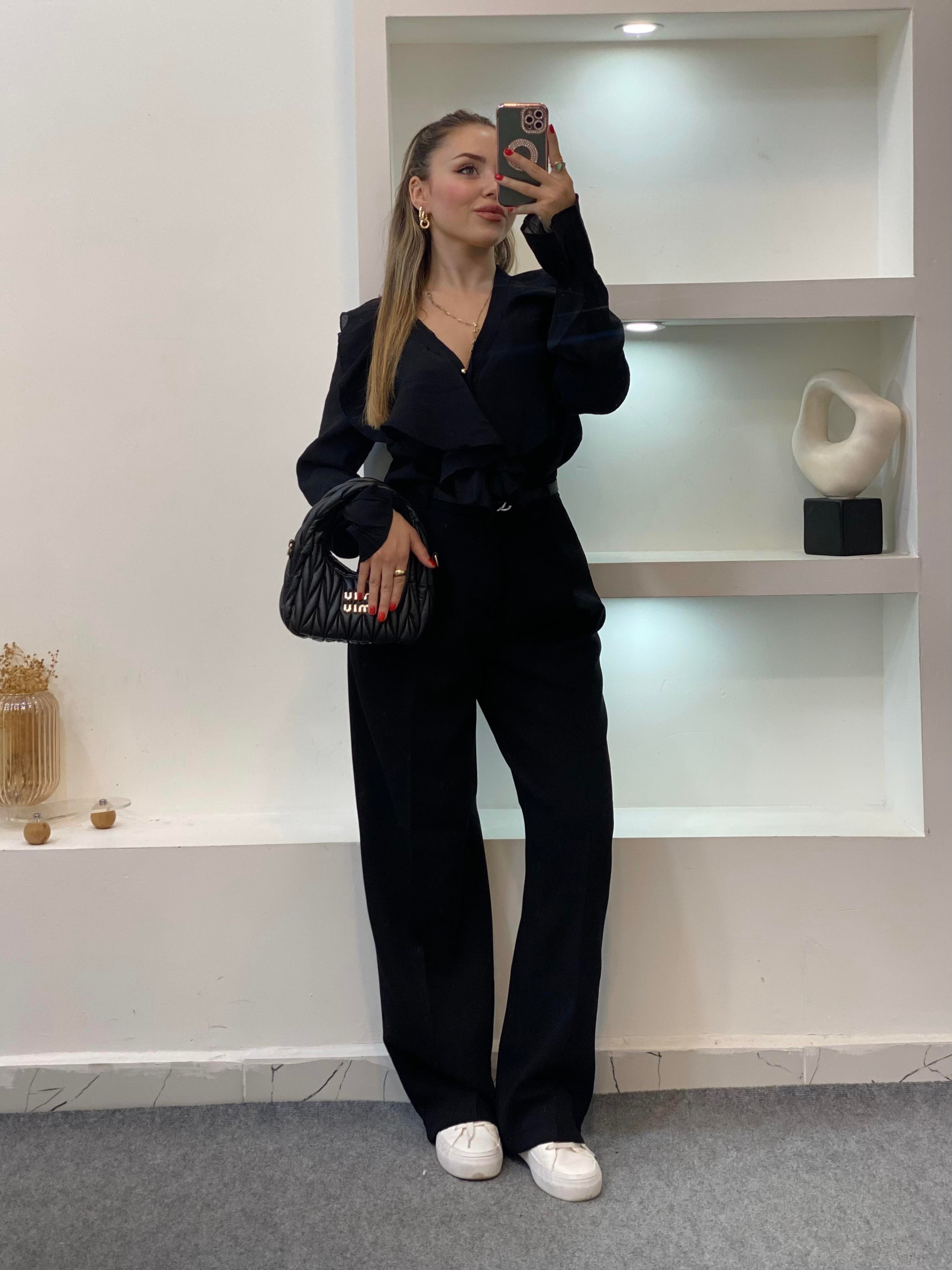 Siyah Premium Kalite Volanlı Bluz