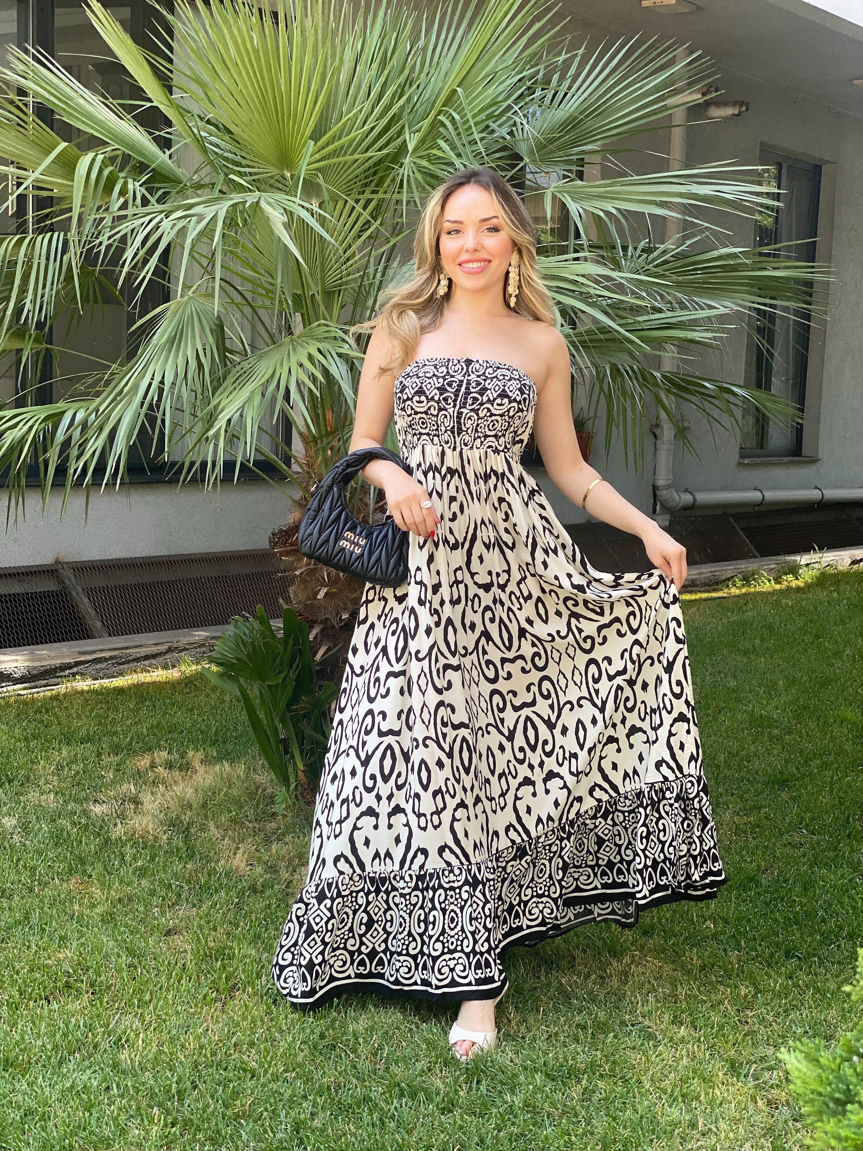 Siyah Straplez Model Gipeli Elbise