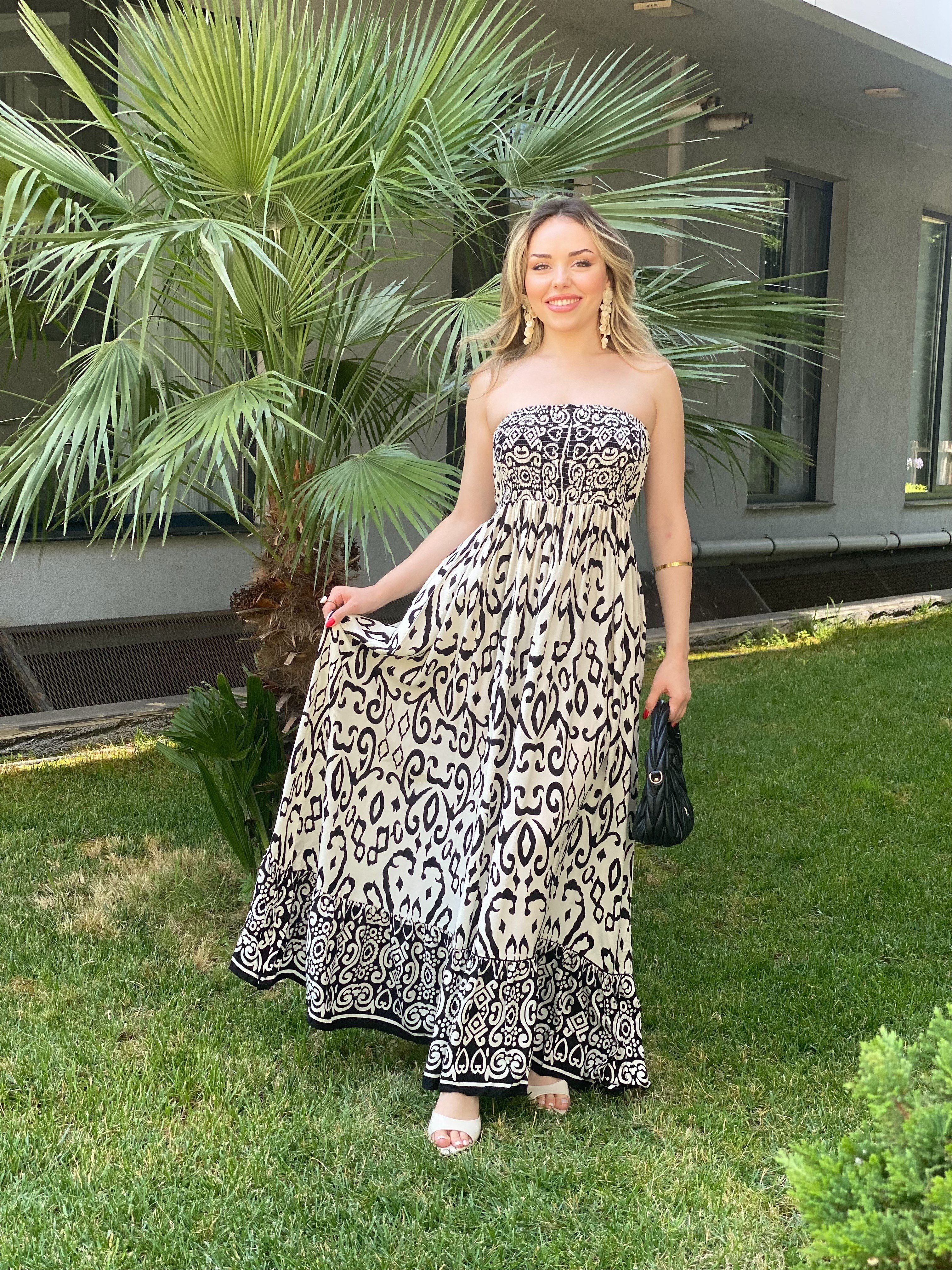 Siyah Straplez Model Gipeli Elbise