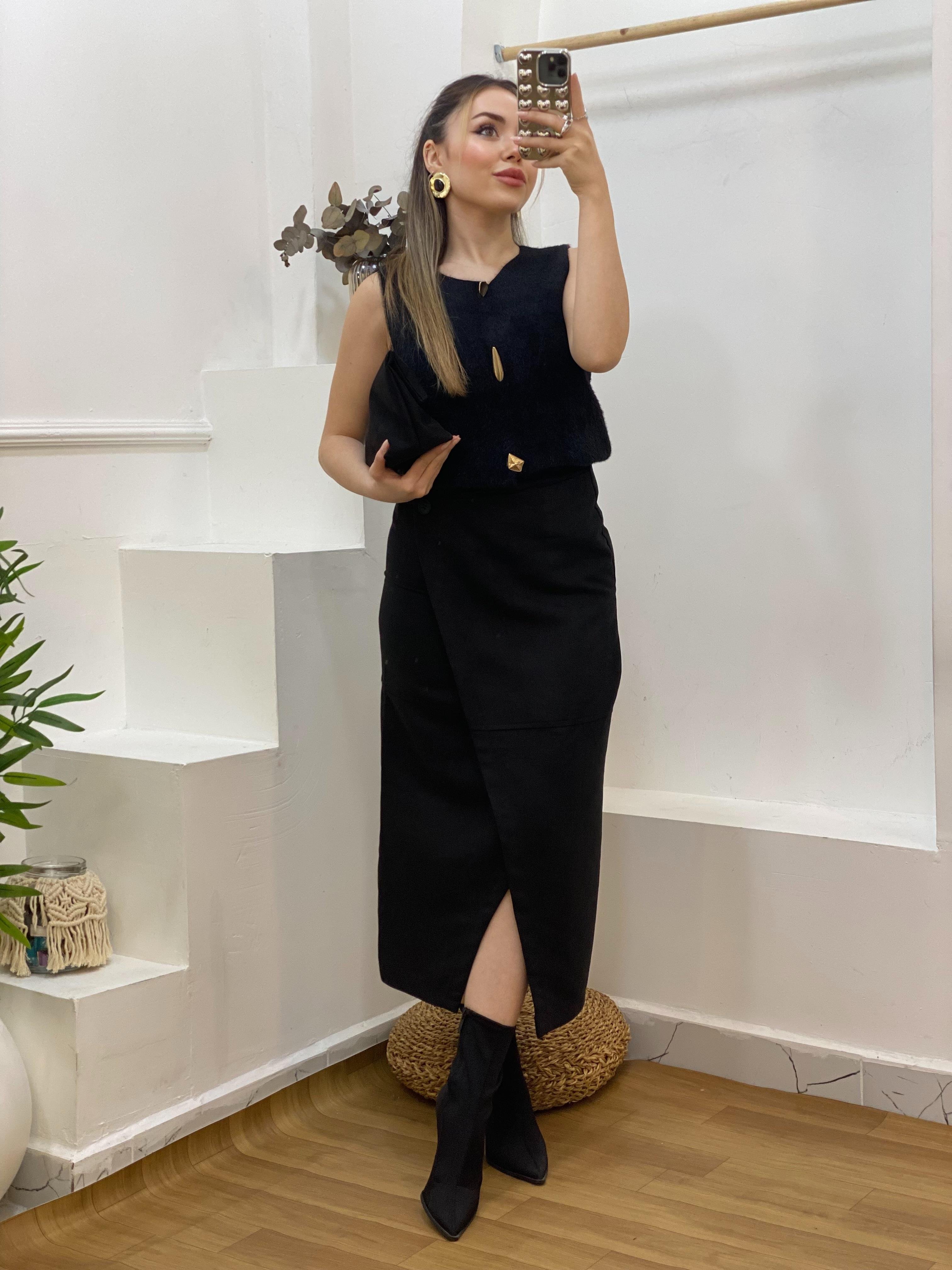 Siyah Süet Anvelop Etek