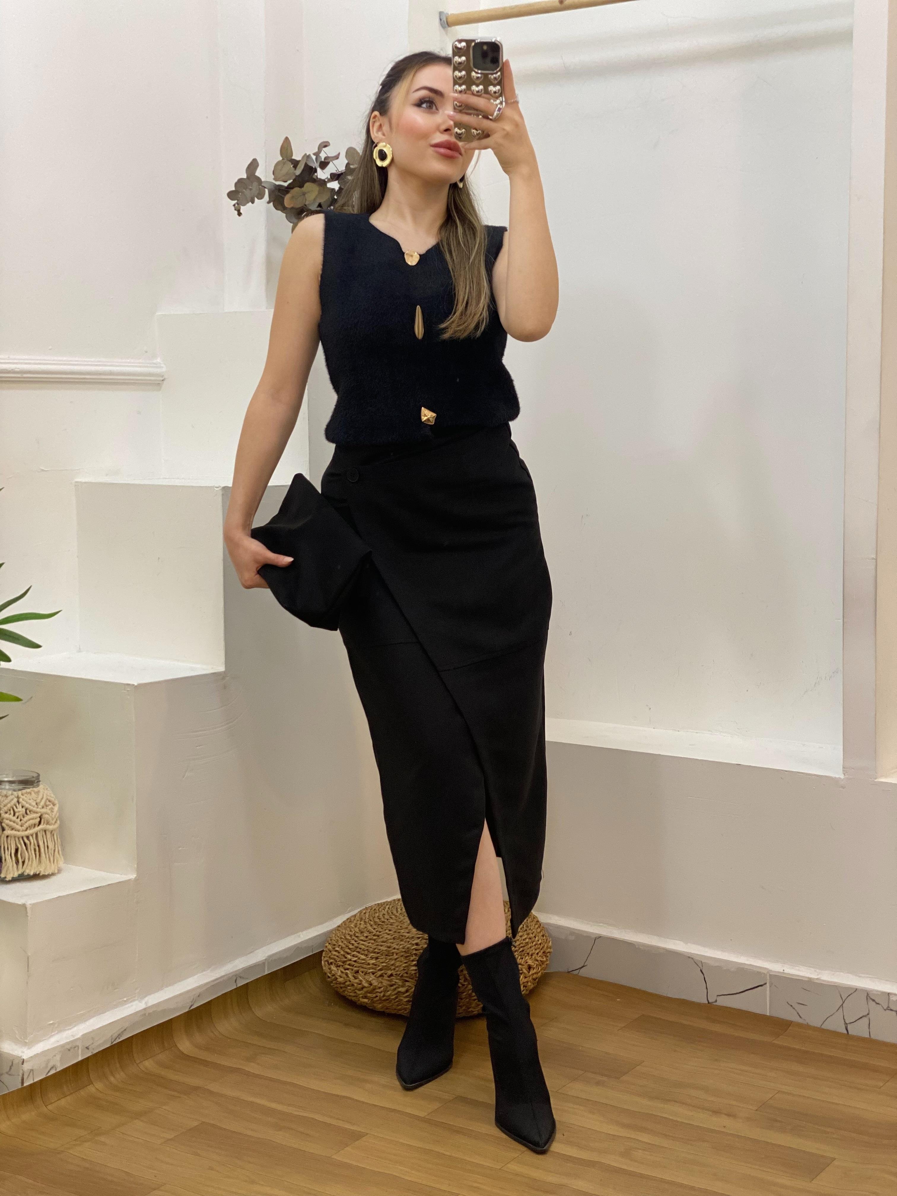 Siyah Süet Anvelop Etek