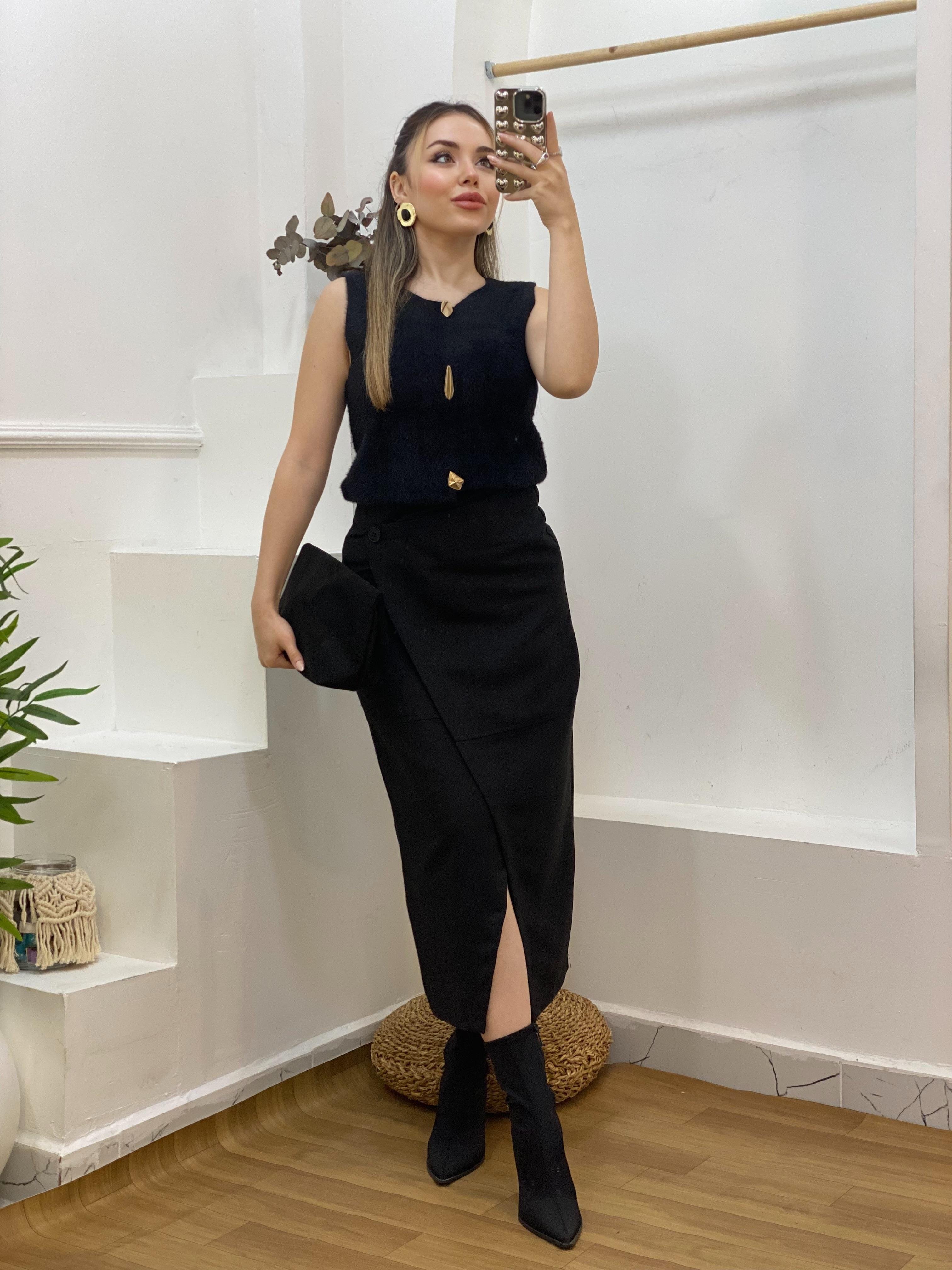 Siyah Süet Anvelop Etek