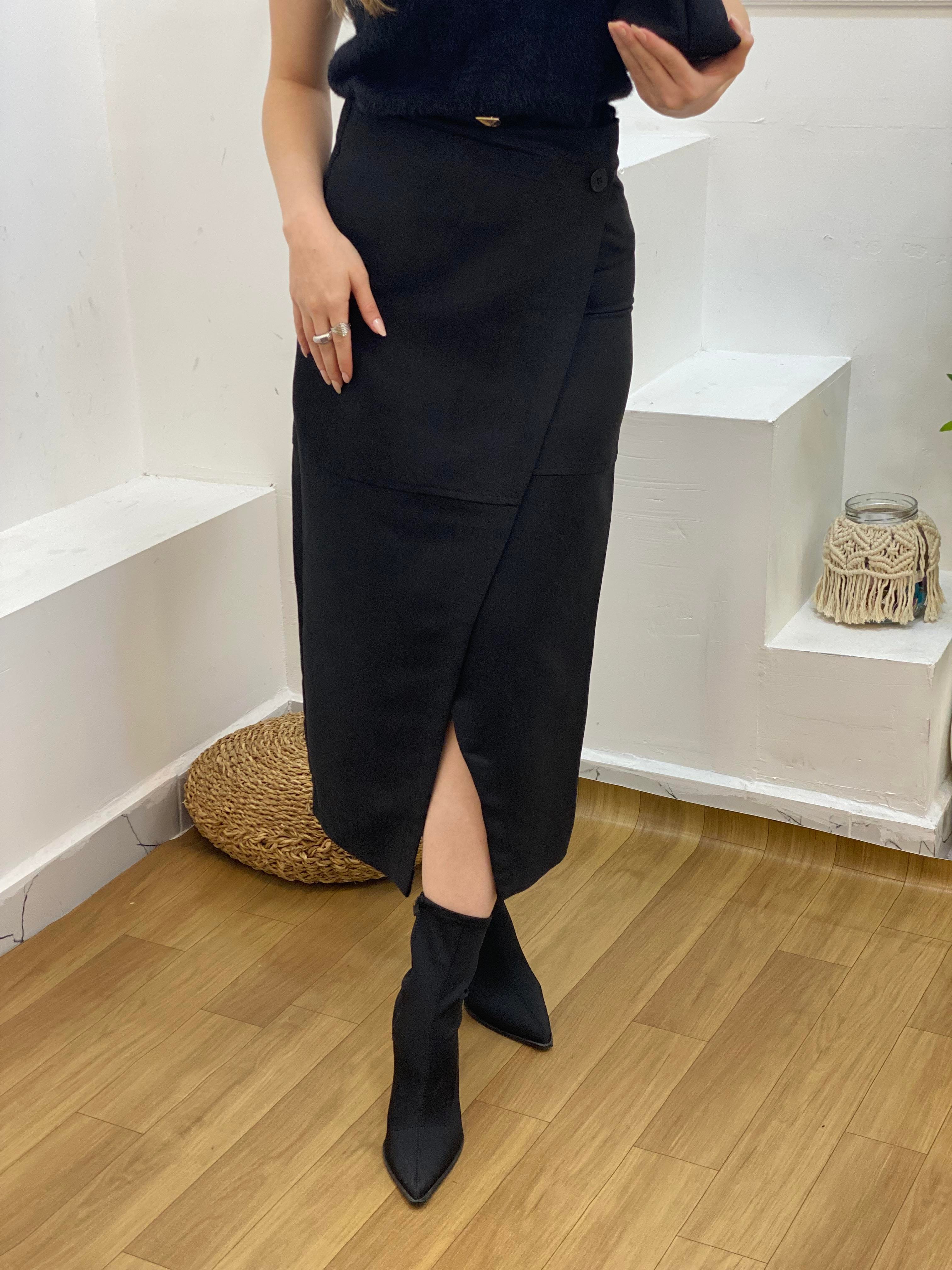 Siyah Süet Anvelop Etek