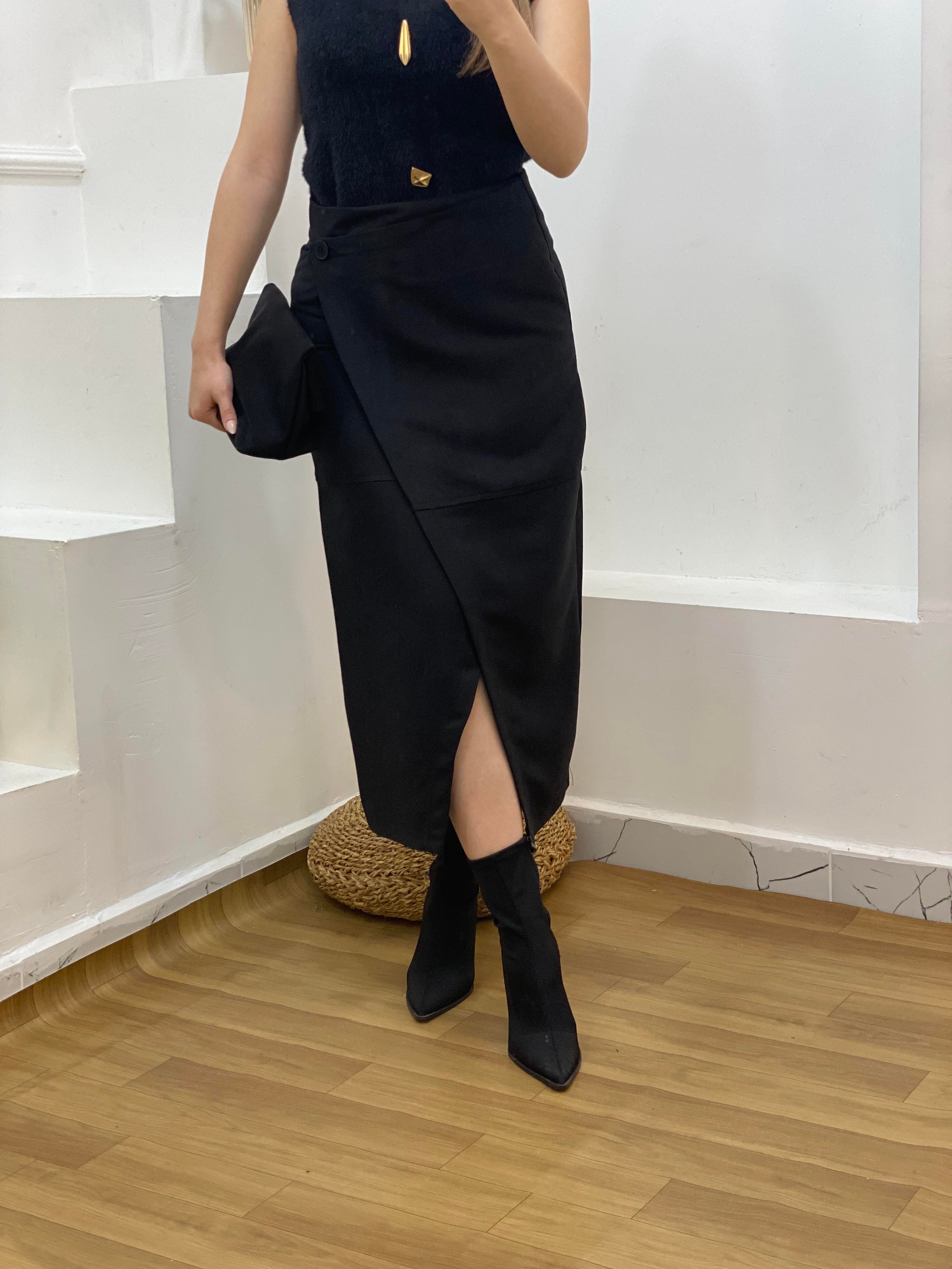 Siyah Süet Anvelop Etek