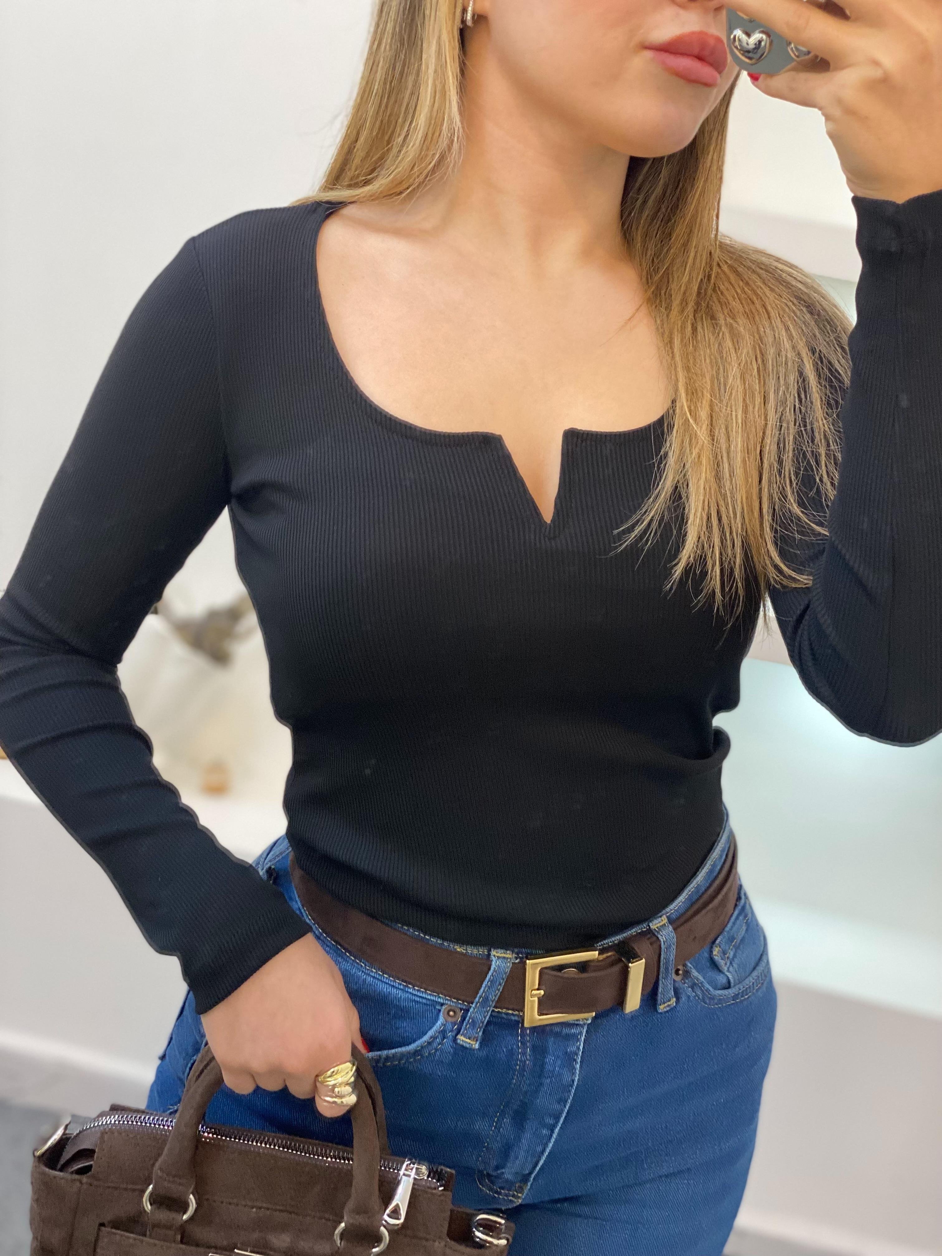 Siyah V Model Fitilli Basic Bluz
