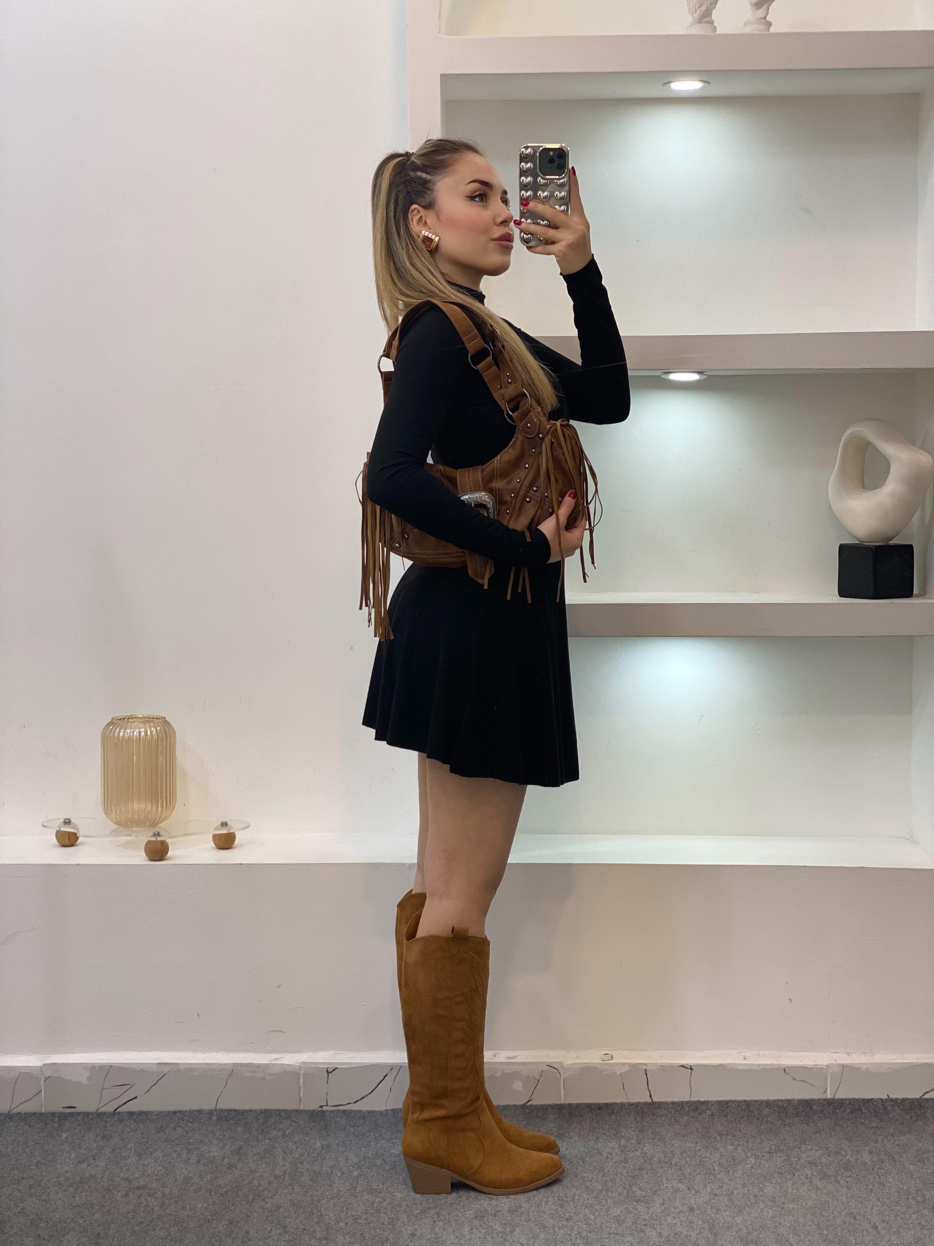 Siyah Yarım Boğazlı Modal Elbise