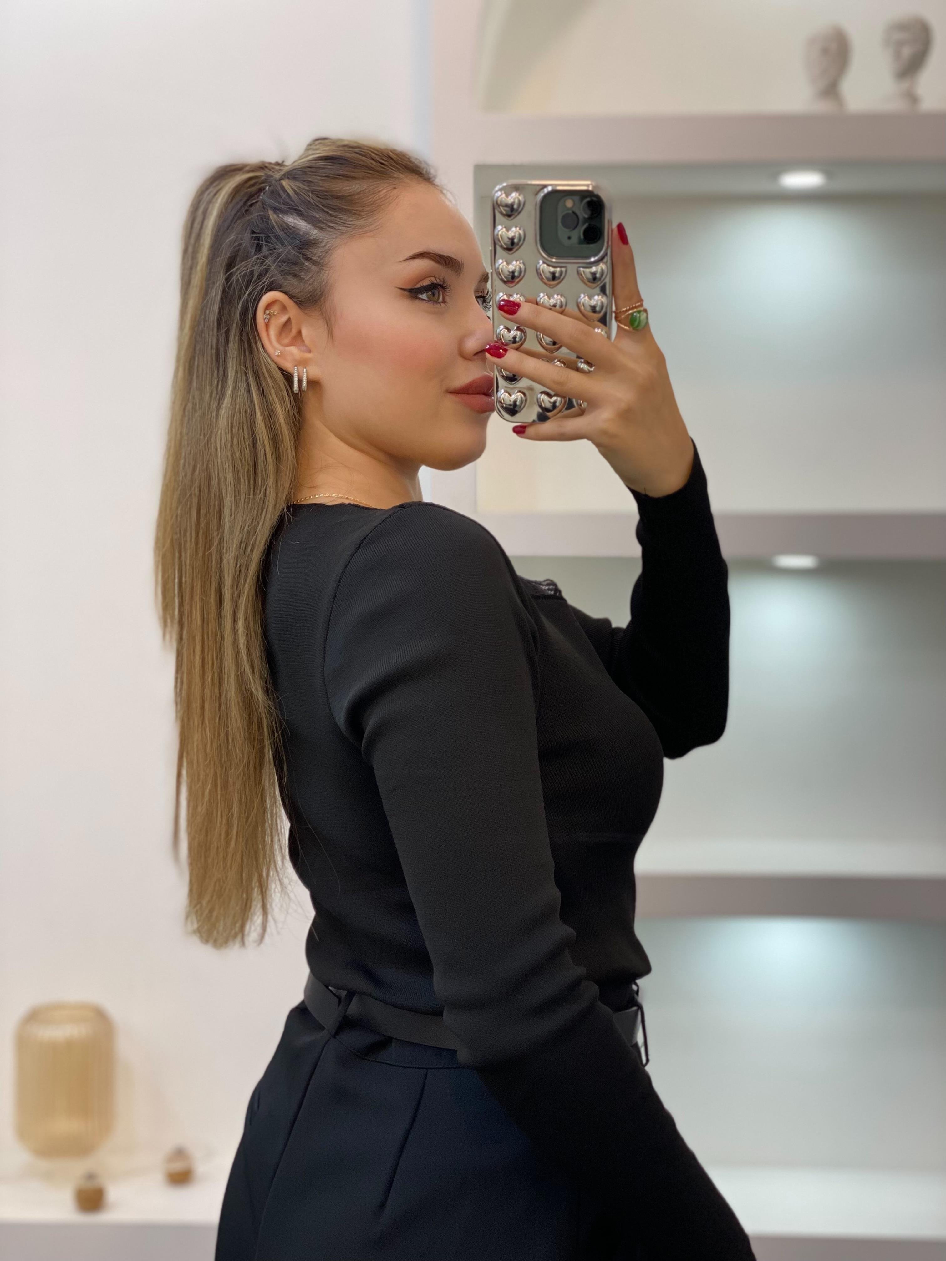 Siyah Yarım Boğazlı Modal Elbise