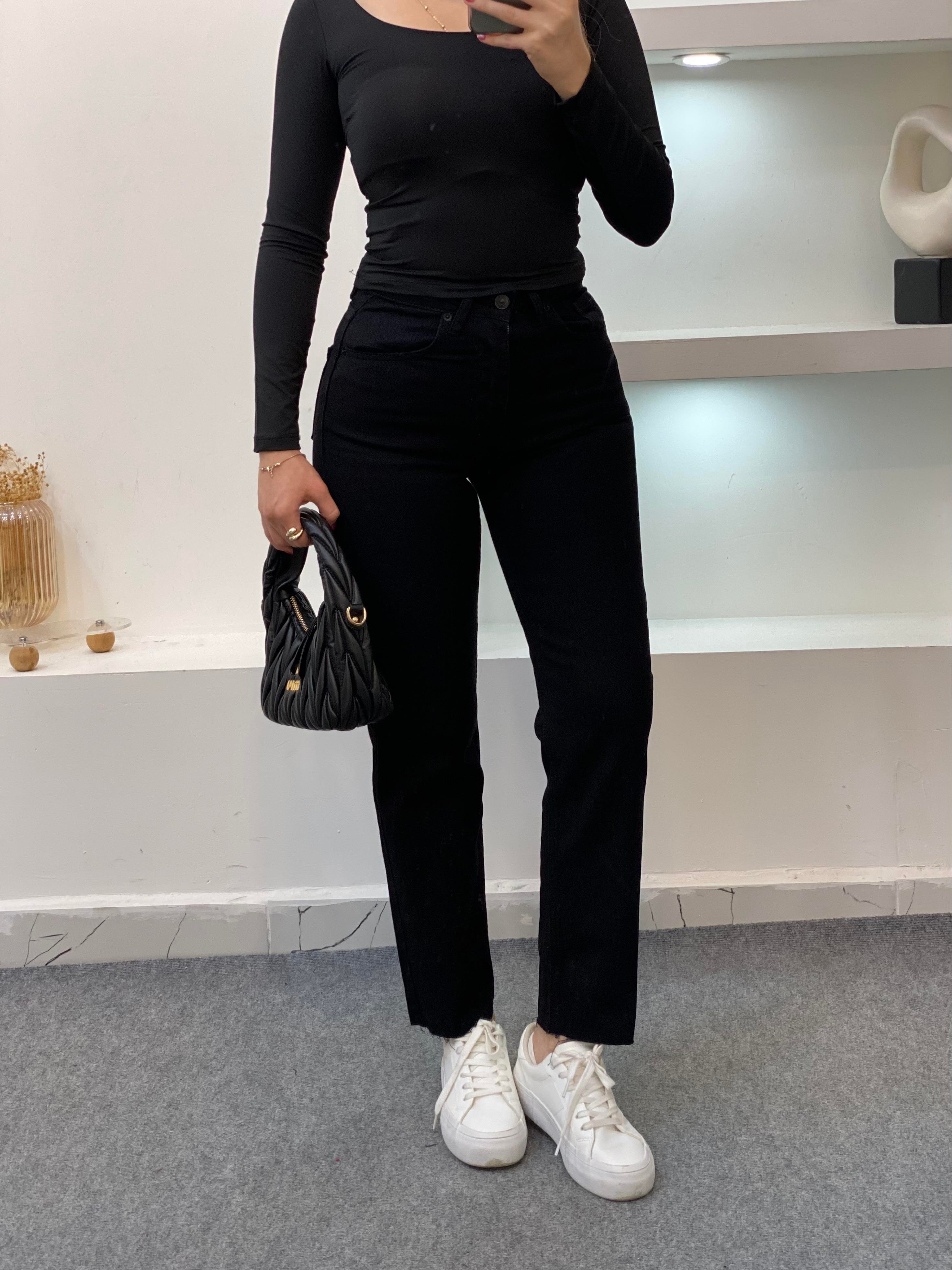 Siyah  Yüksek Bel Boyfit Jean