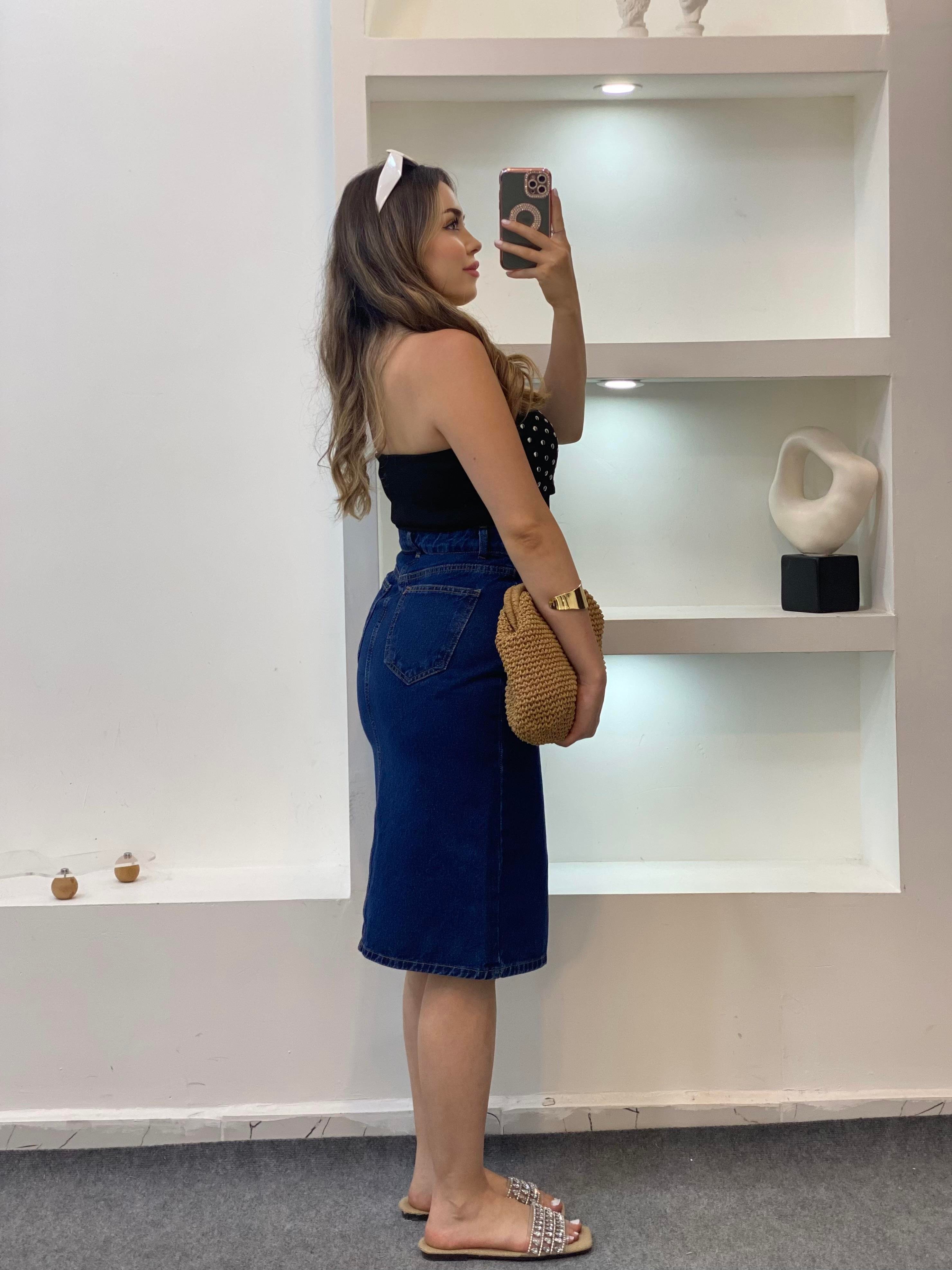 Siyah Zımbalı Straplez Triko Bluz
