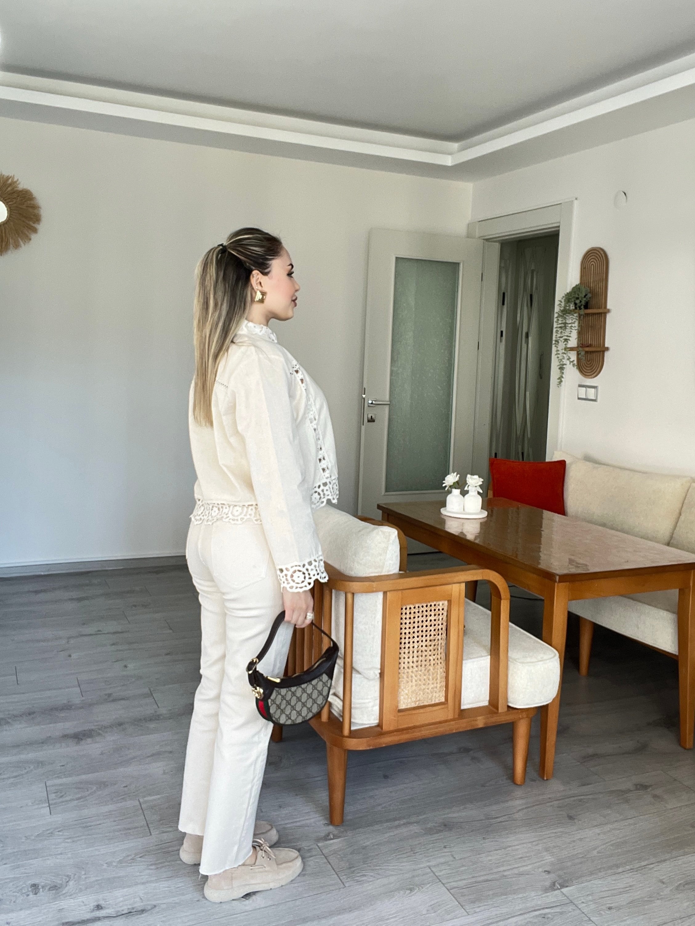 Tasarım Bej Motifli Ceket