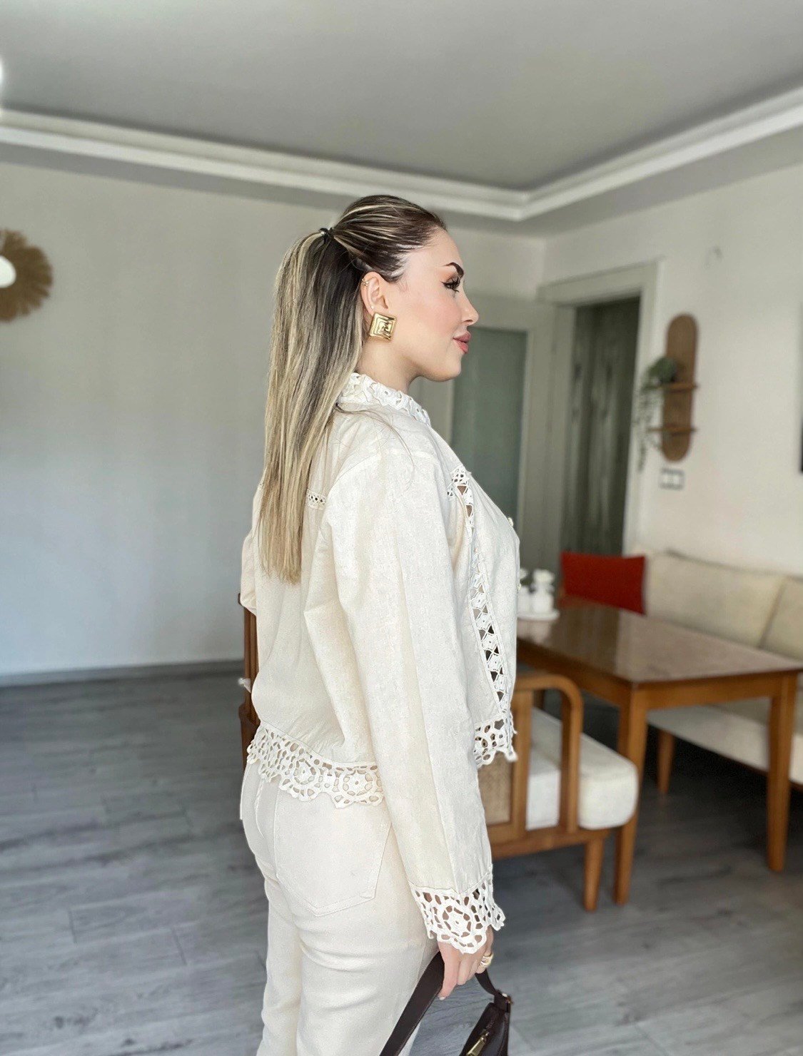 Tasarım Bej Motifli Ceket