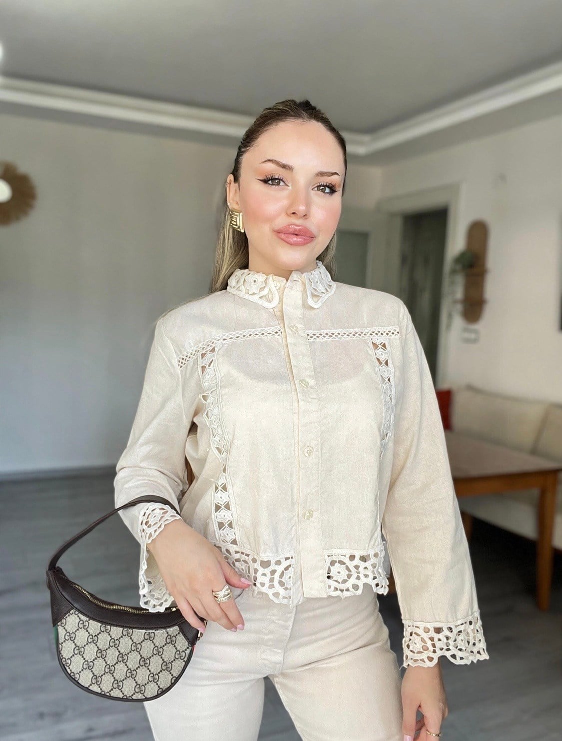 Tasarım Bej Motifli Ceket