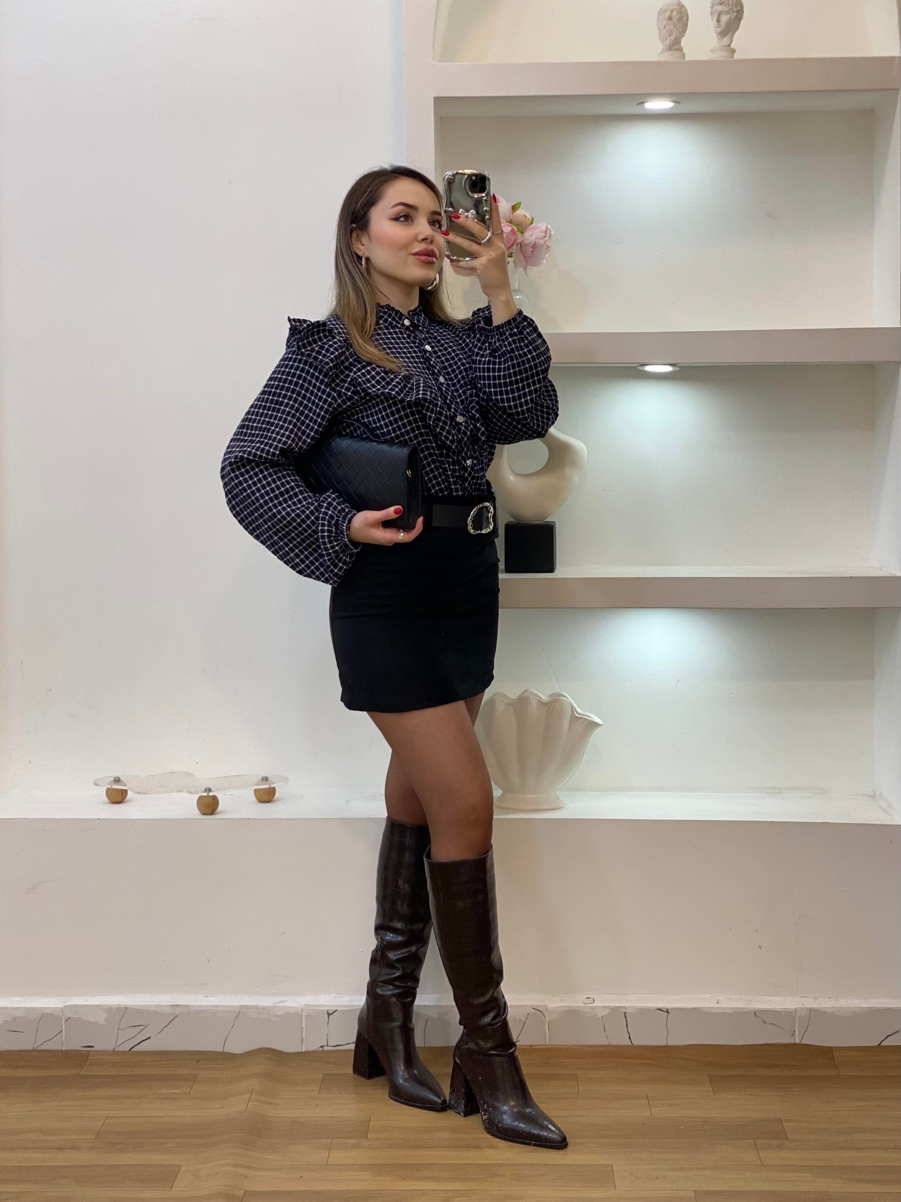 Tasarım Ekose Desen Laci Volanlı Gömlek 