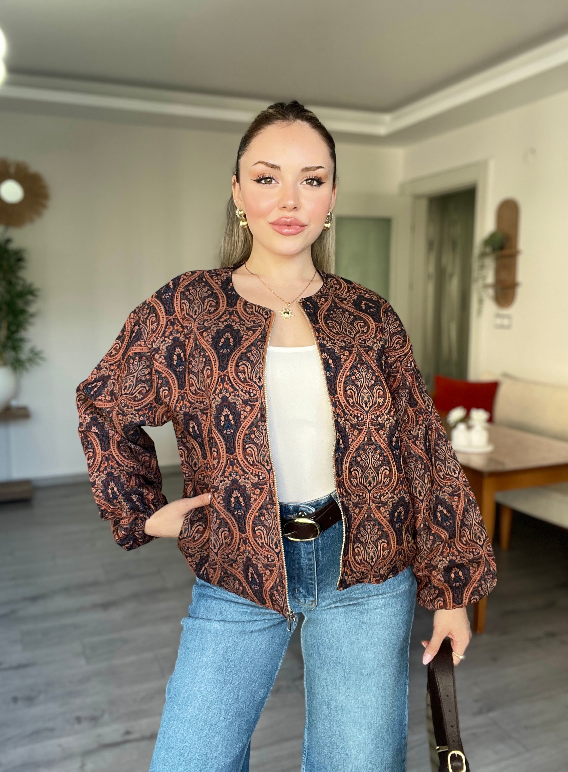 Tasarım Etnik Desenli Ceket