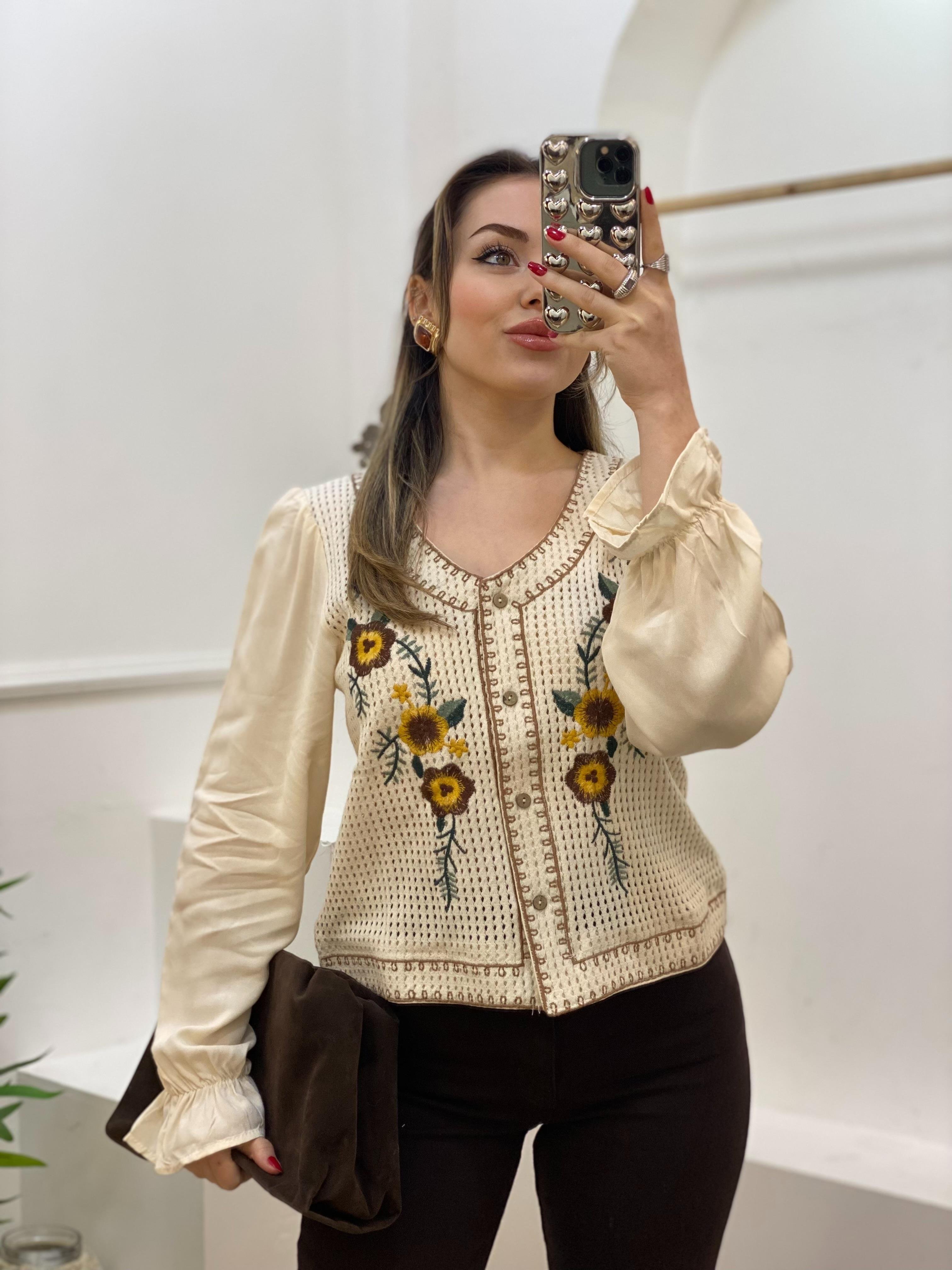 Tasarım Nakışlı Model Kolları Poplin Elit Triko Hırka 
