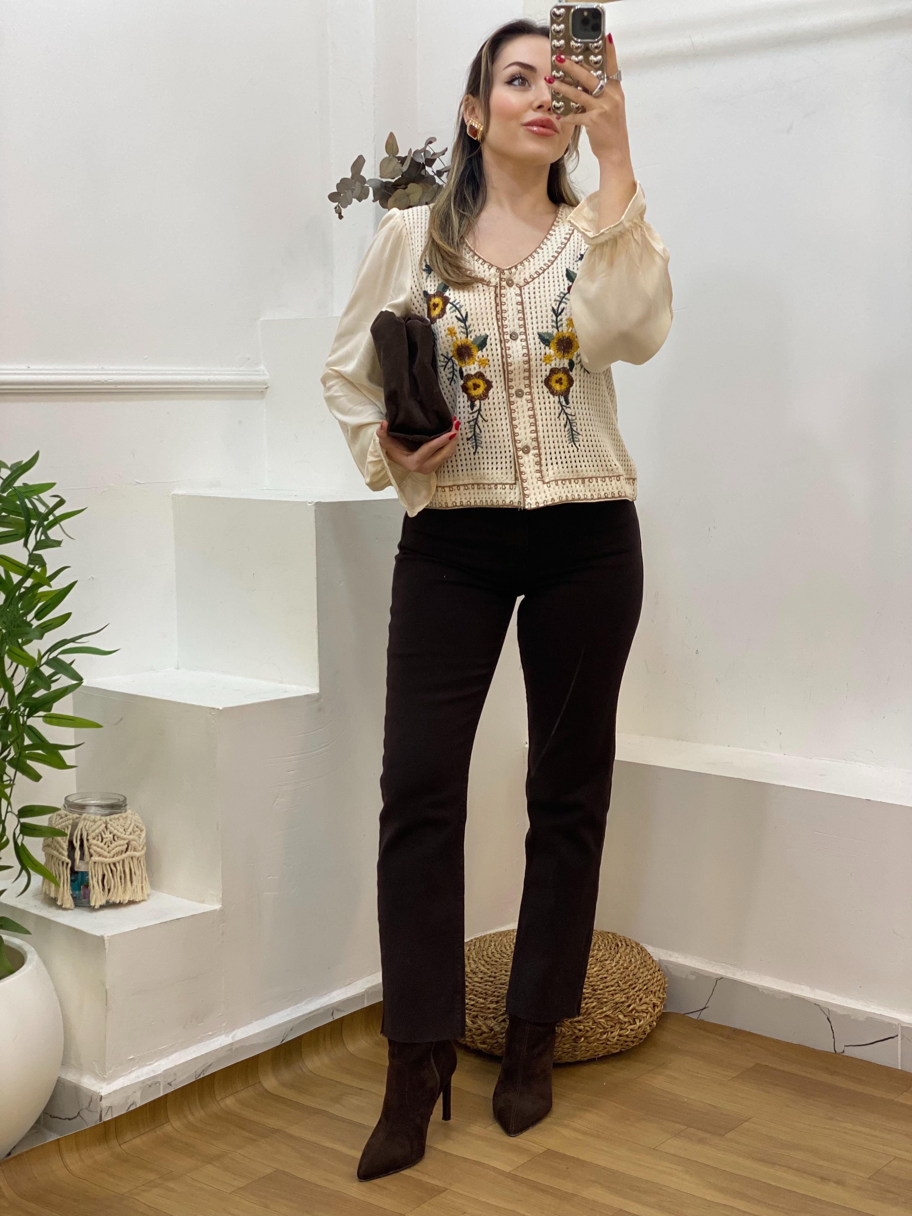 Tasarım Nakışlı Model Kolları Poplin Elit Triko Hırka 