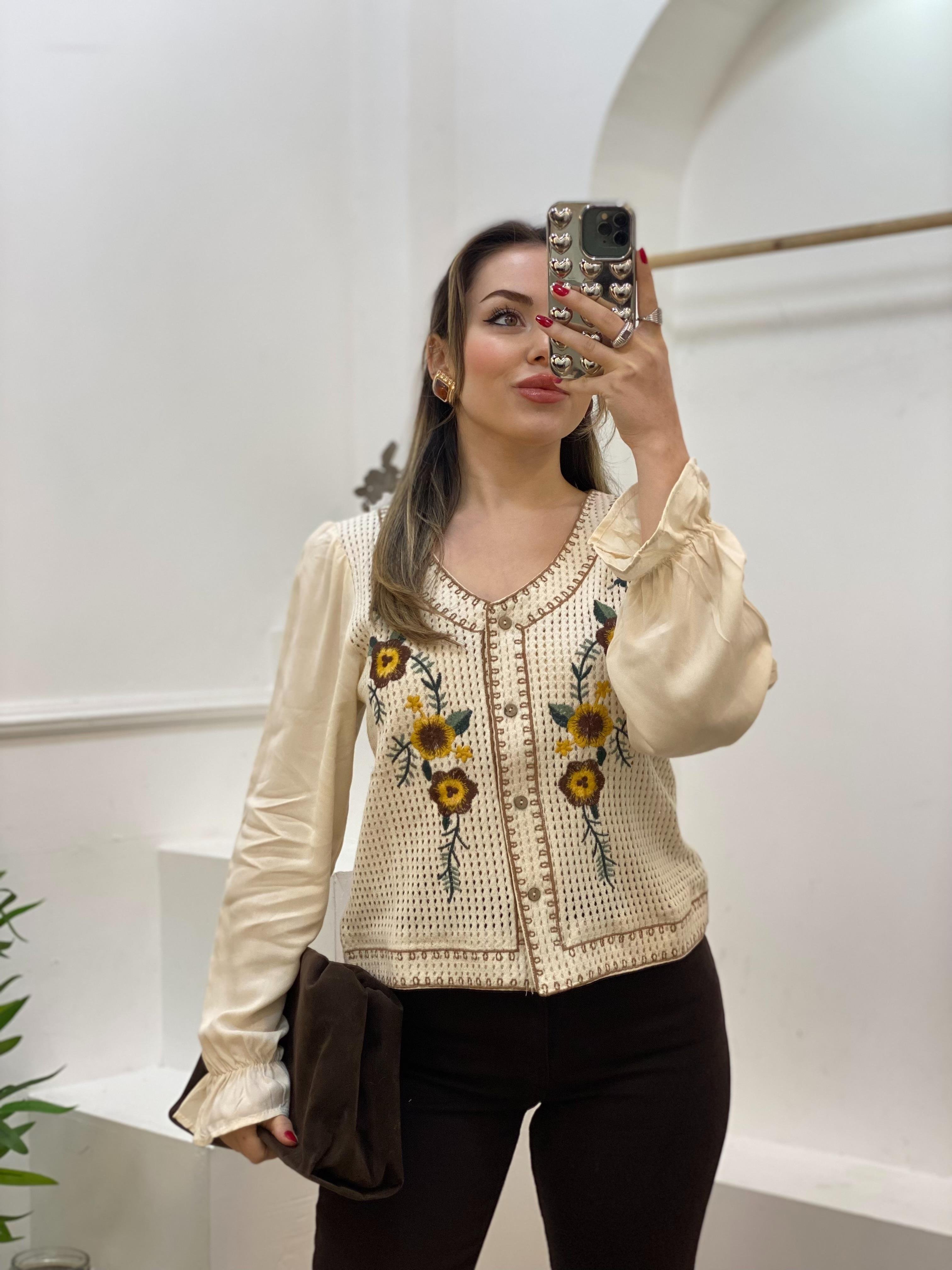 Tasarım Nakışlı Model Kolları Poplin Elit Triko Hırka 