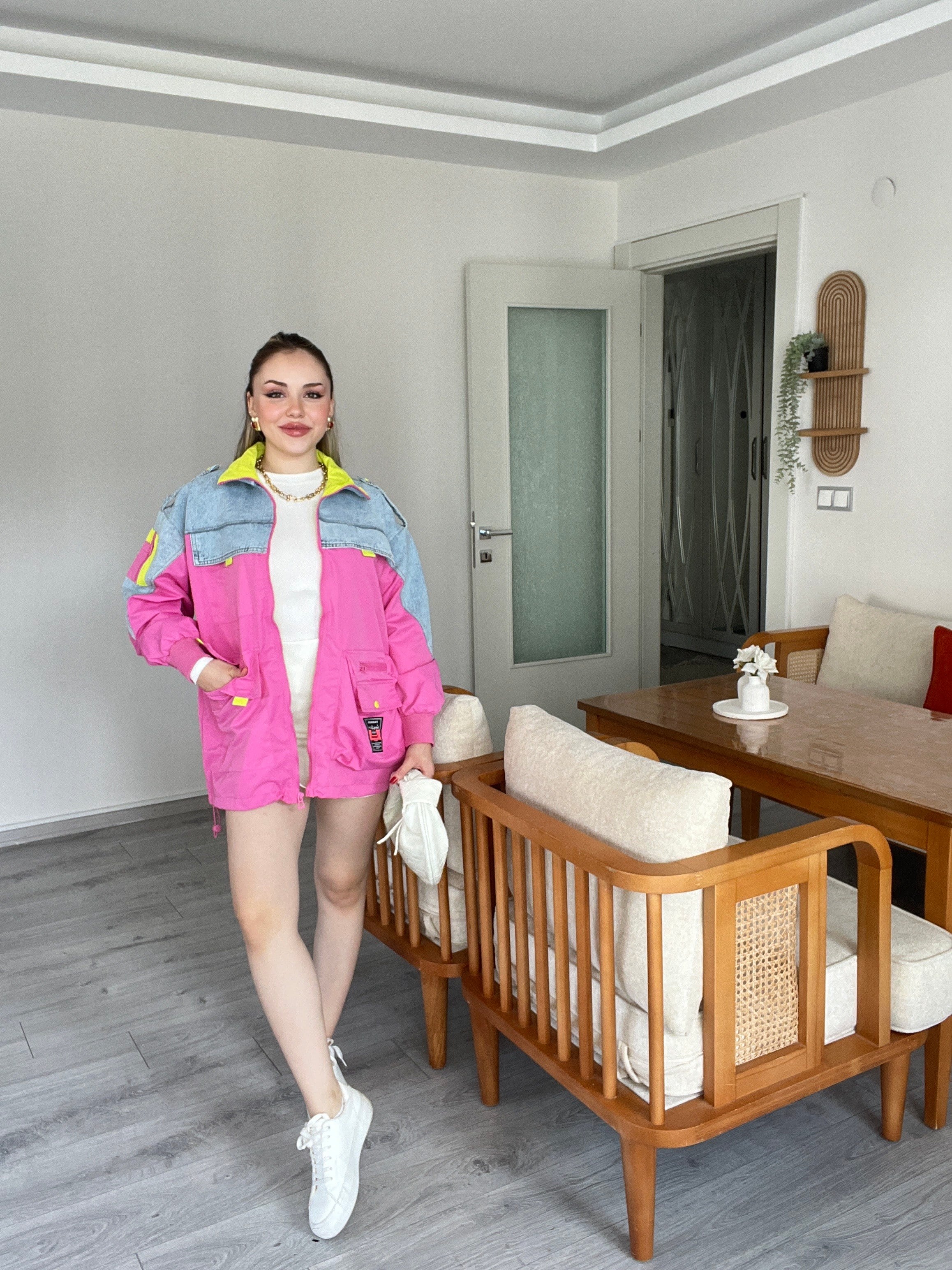 Tasarım Premium Kalite Neon Renkli Trenç 