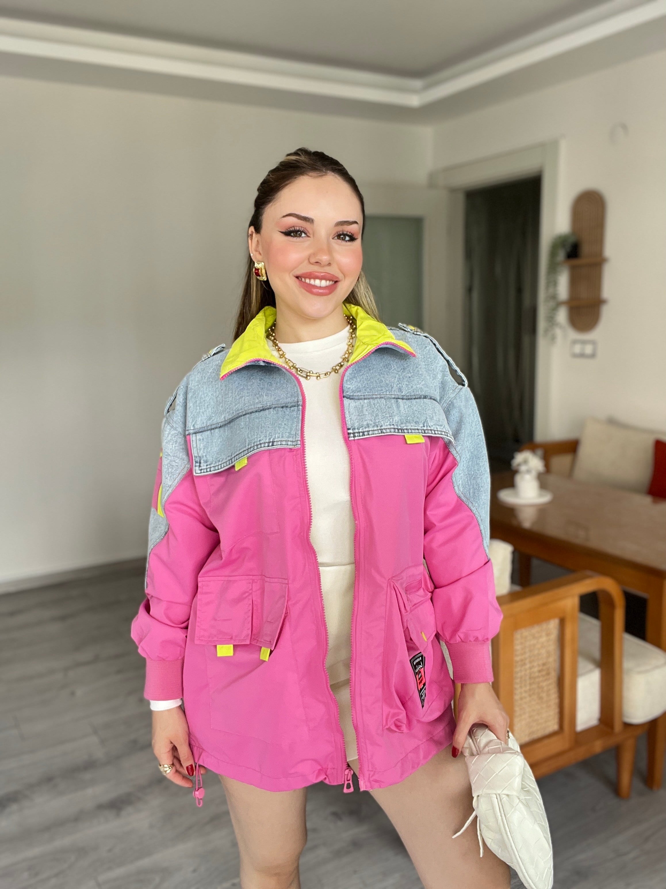 Tasarım Premium Kalite Neon Renkli Trenç 
