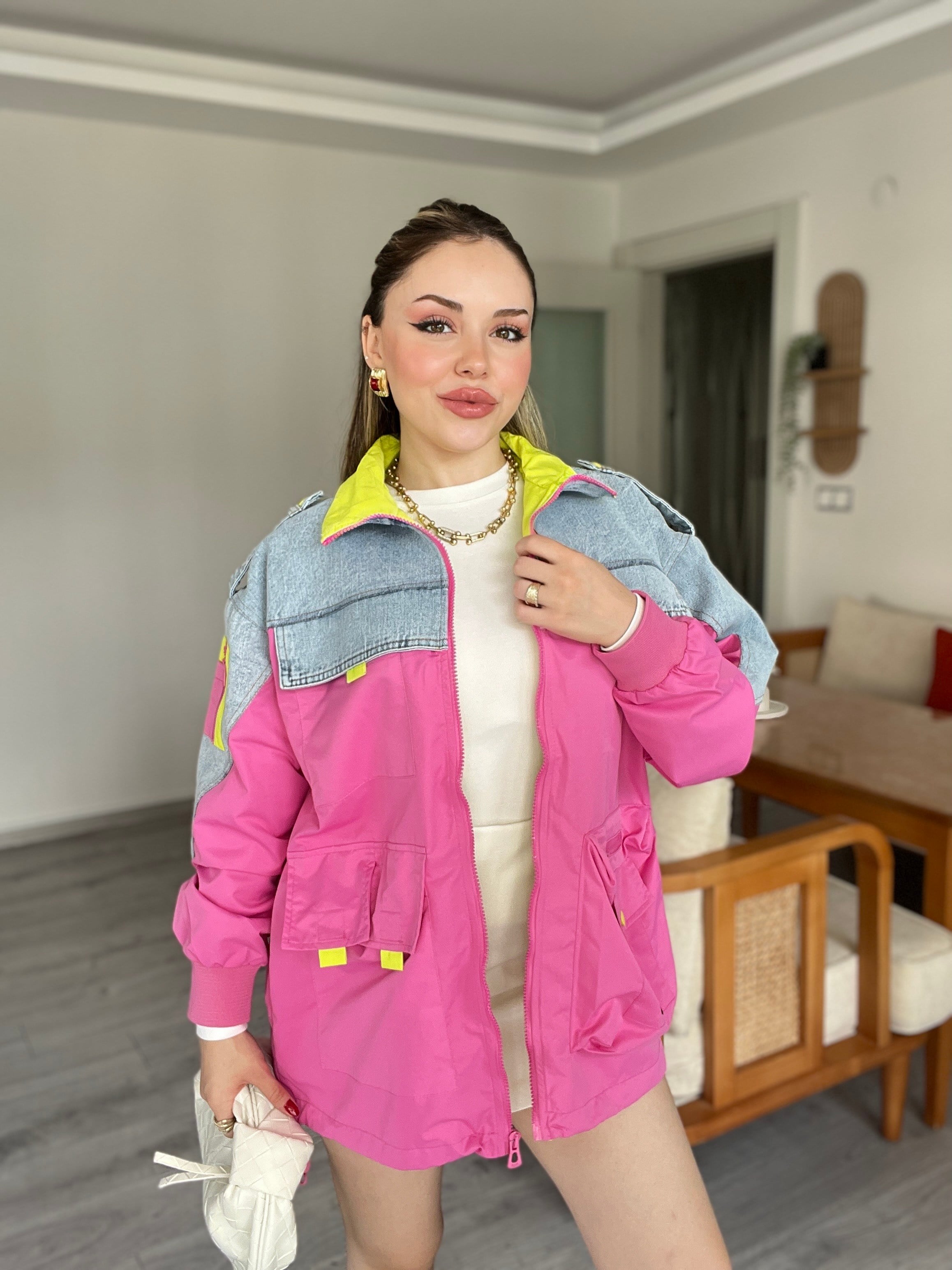 Tasarım Premium Kalite Neon Renkli Trenç 