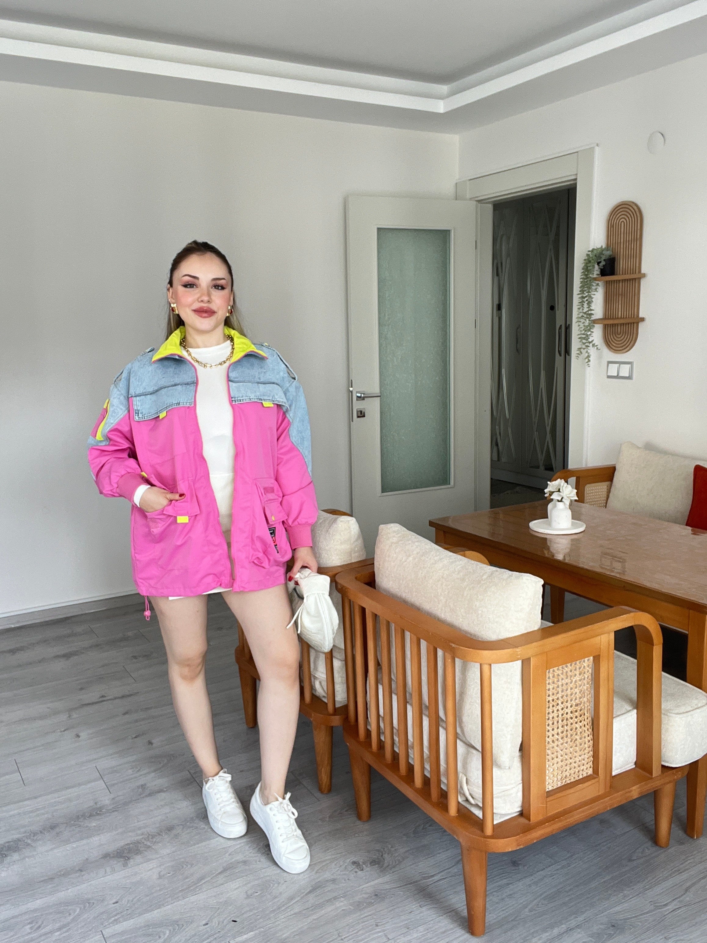 Tasarım Premium Kalite Neon Renkli Trenç 