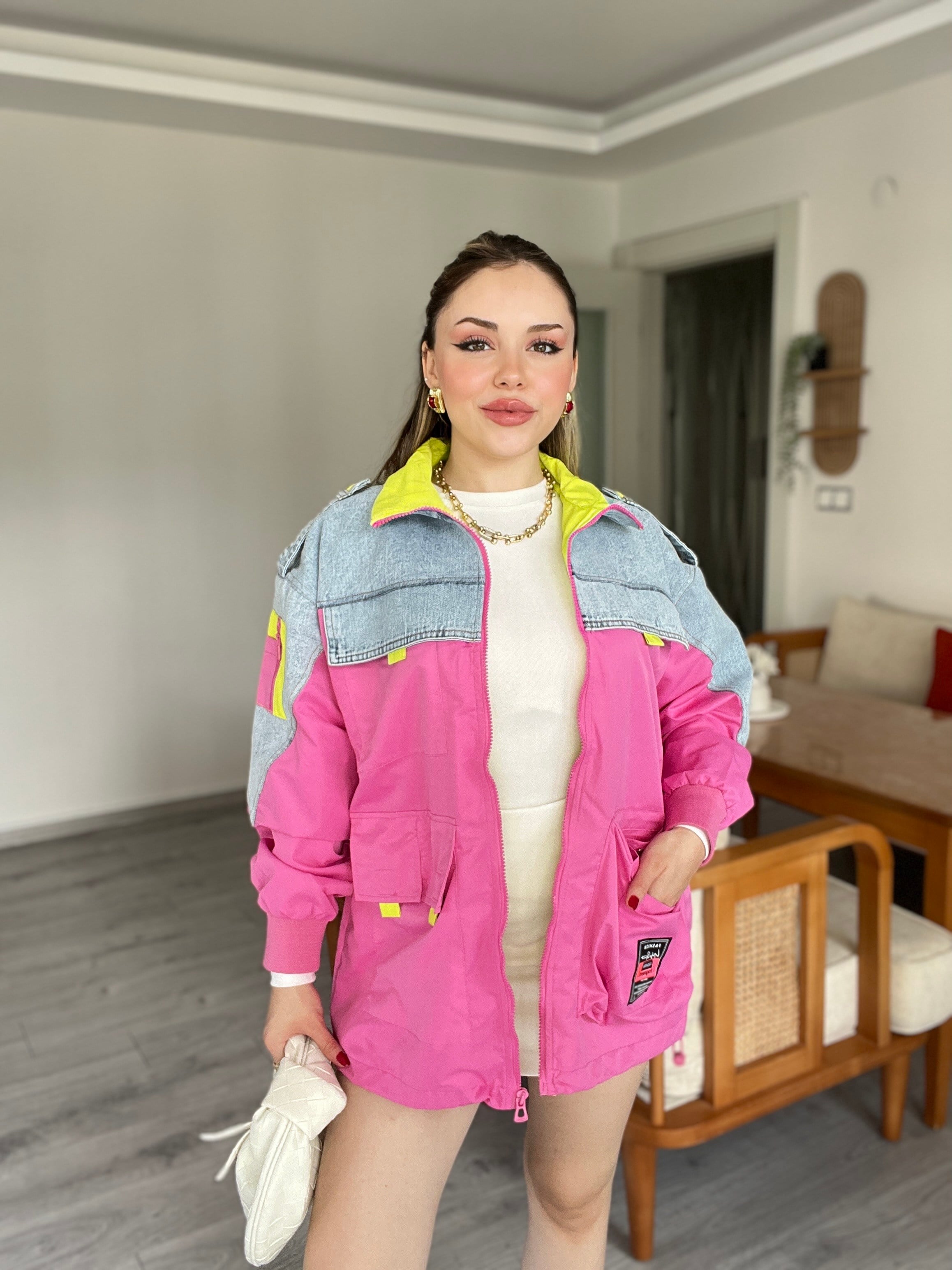 Tasarım Premium Kalite Neon Renkli Trenç 