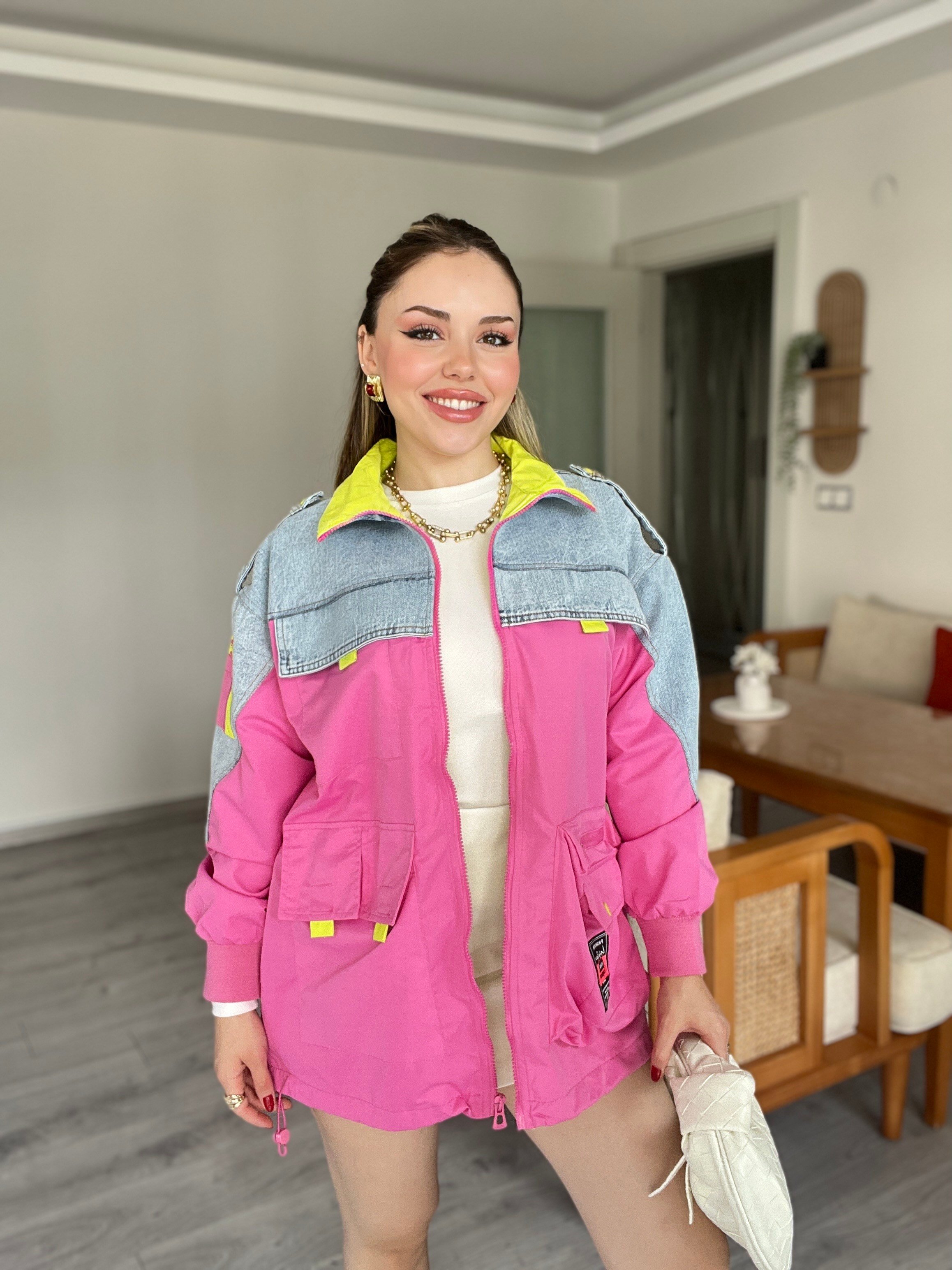Tasarım Premium Kalite Neon Renkli Trenç 