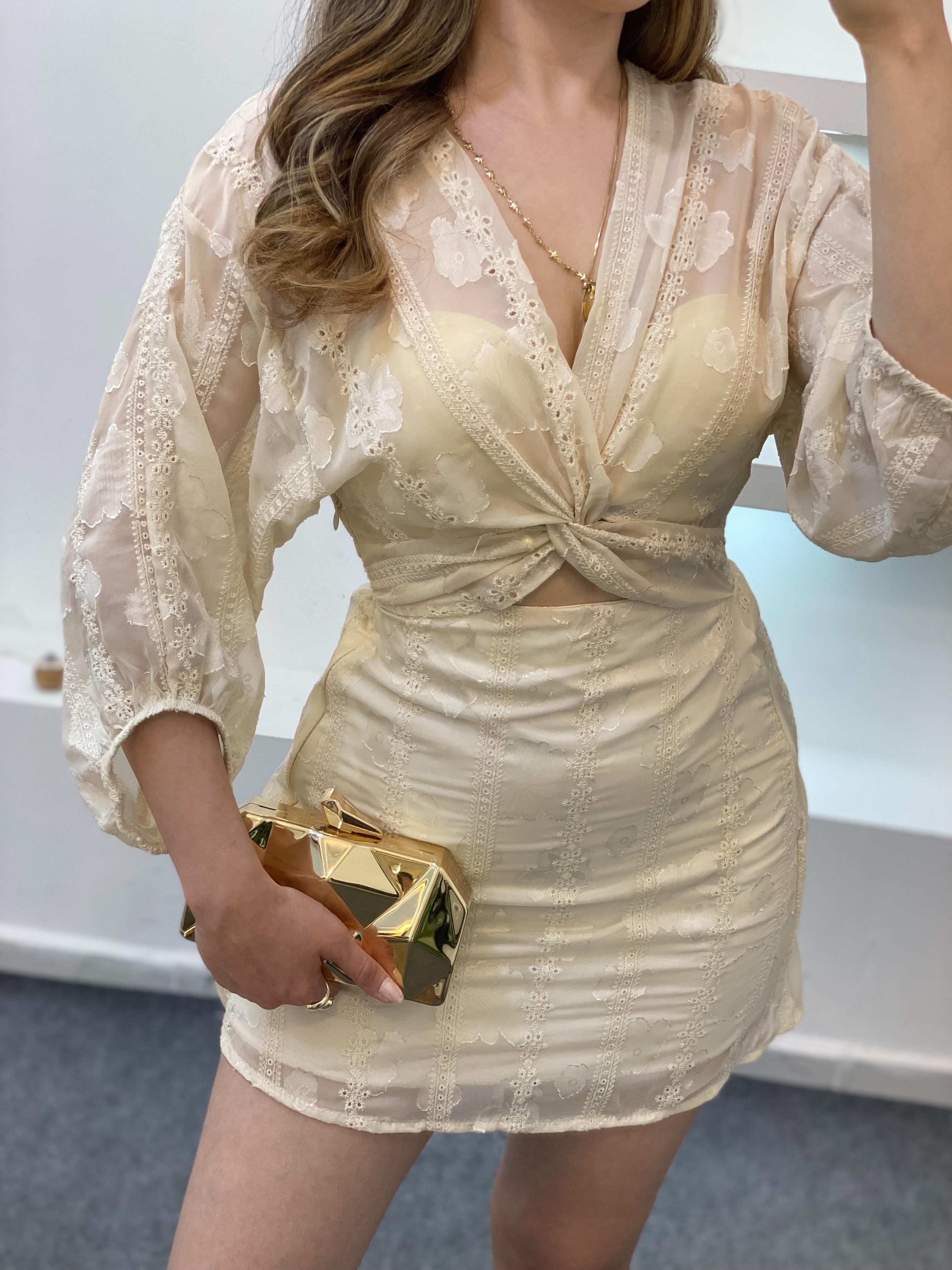 Transparan Mini Dekolteli Elbise 