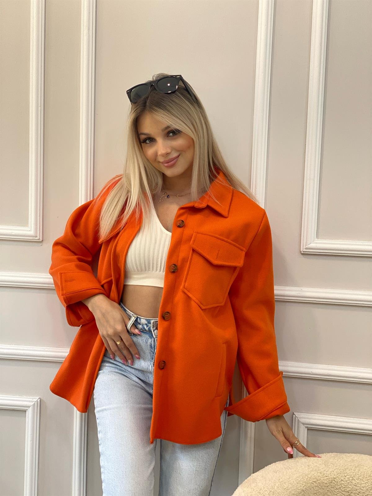 Turuncu Kaşe Gömlek Ceket 
