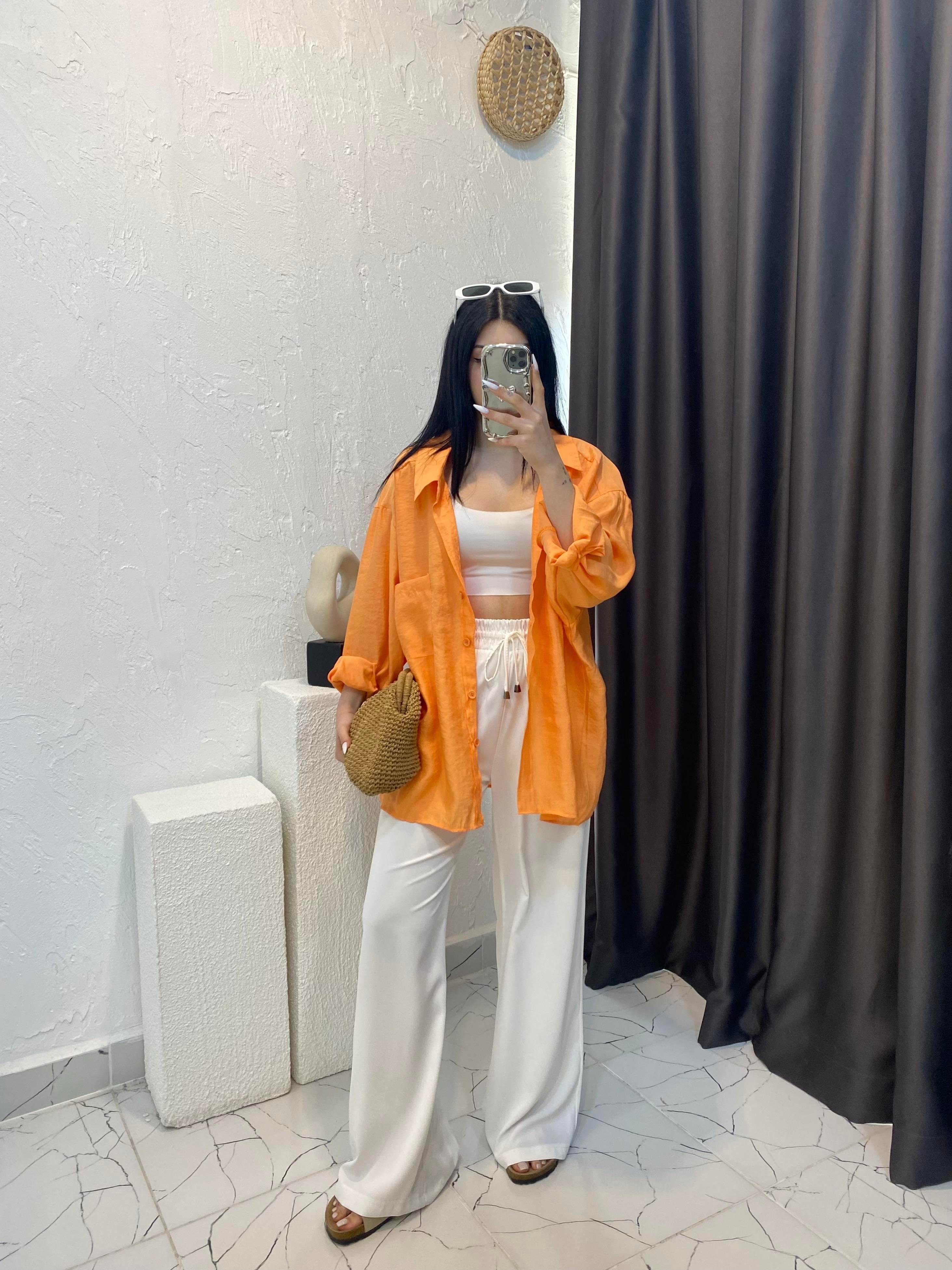 Turuncu Perry Marka Oversize Tensel Gömlek 