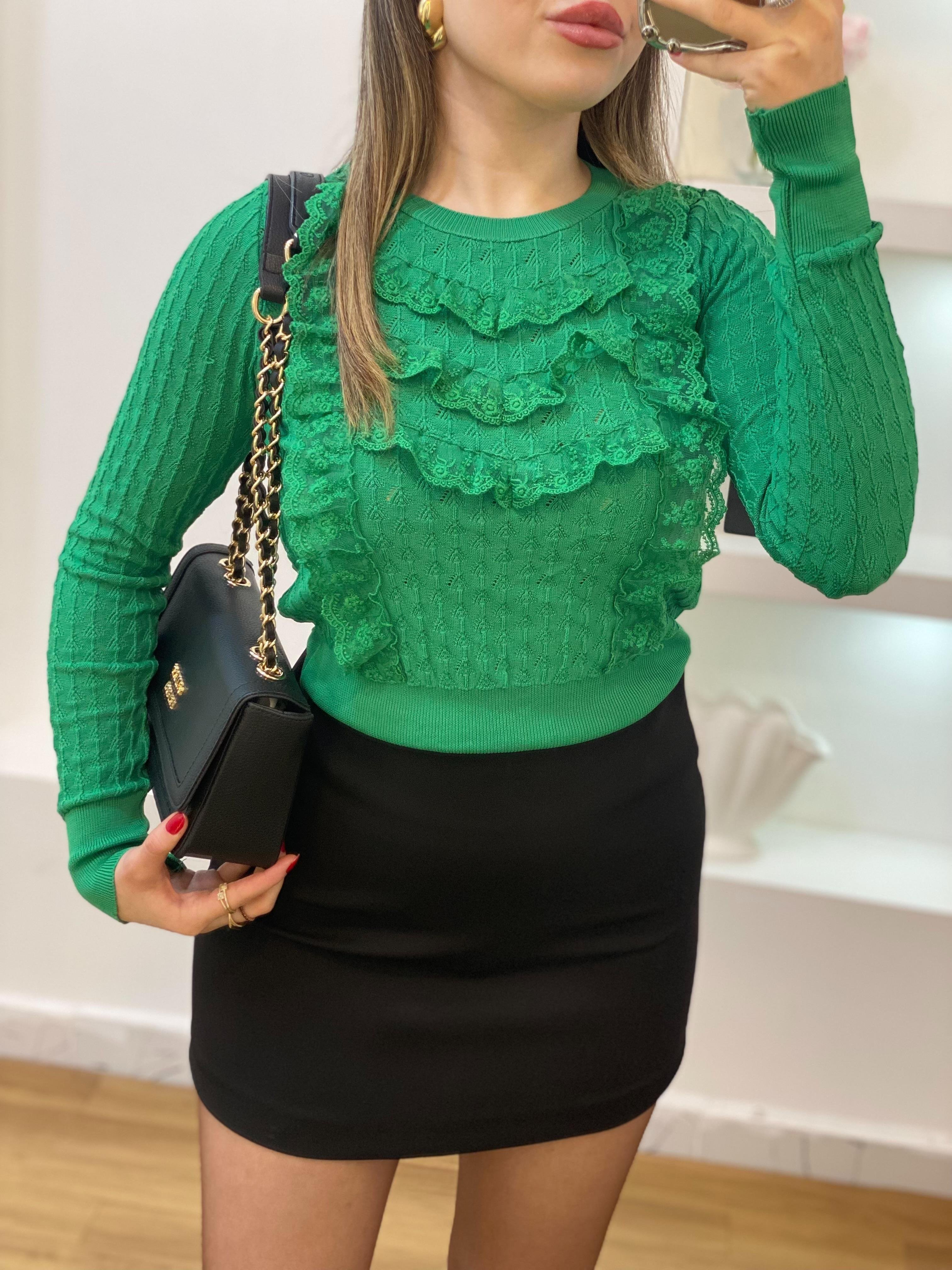 Yeşil Güpürlü Model Triko Bluz