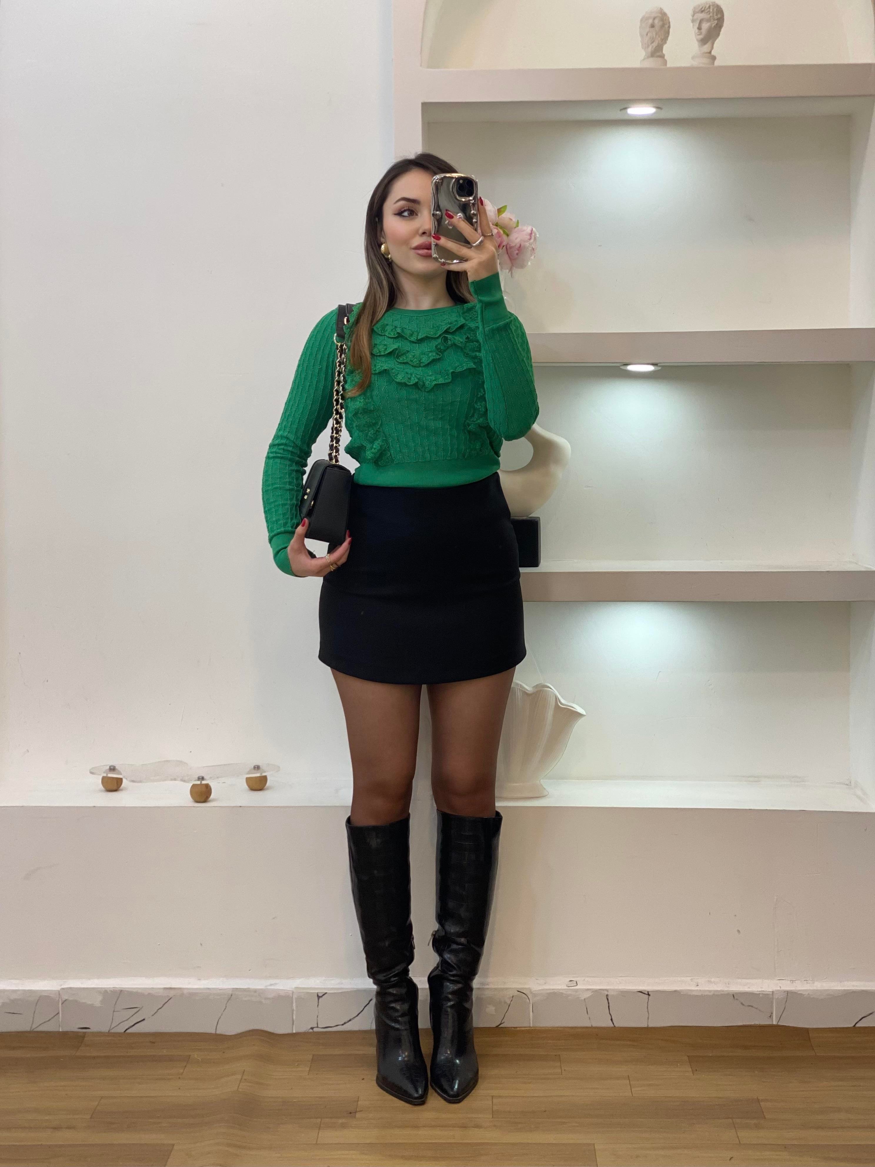 Yeşil Güpürlü Model Triko Bluz