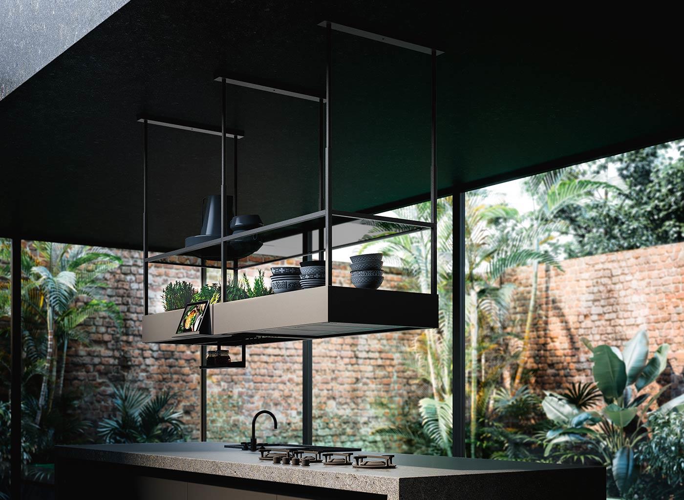 Falmec Spazio Ada Davlumbaz Siyah Paslanmaz Çelik 180cm 600m/h