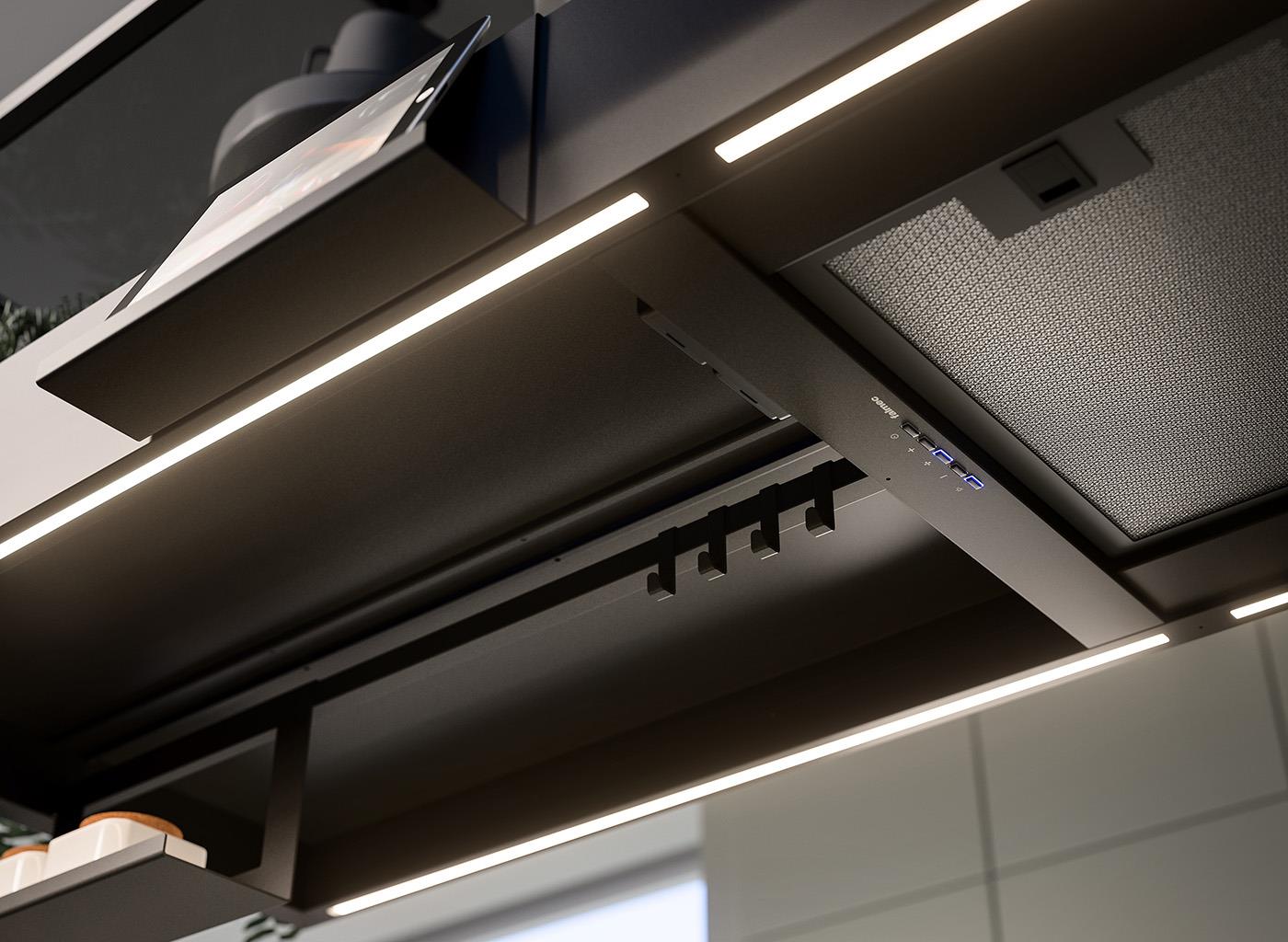 Falmec Spazio Ada Davlumbaz Siyah Paslanmaz Çelik 180cm 600m/h