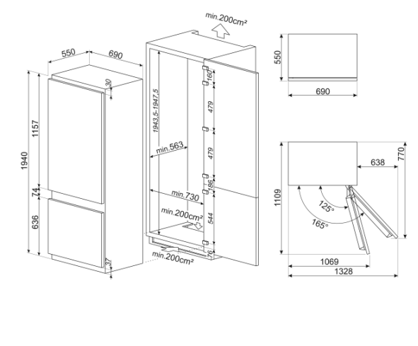 Smeg Buzdolabı C875TNE Tam Entegre Alttan Dondurucu 75 cm 